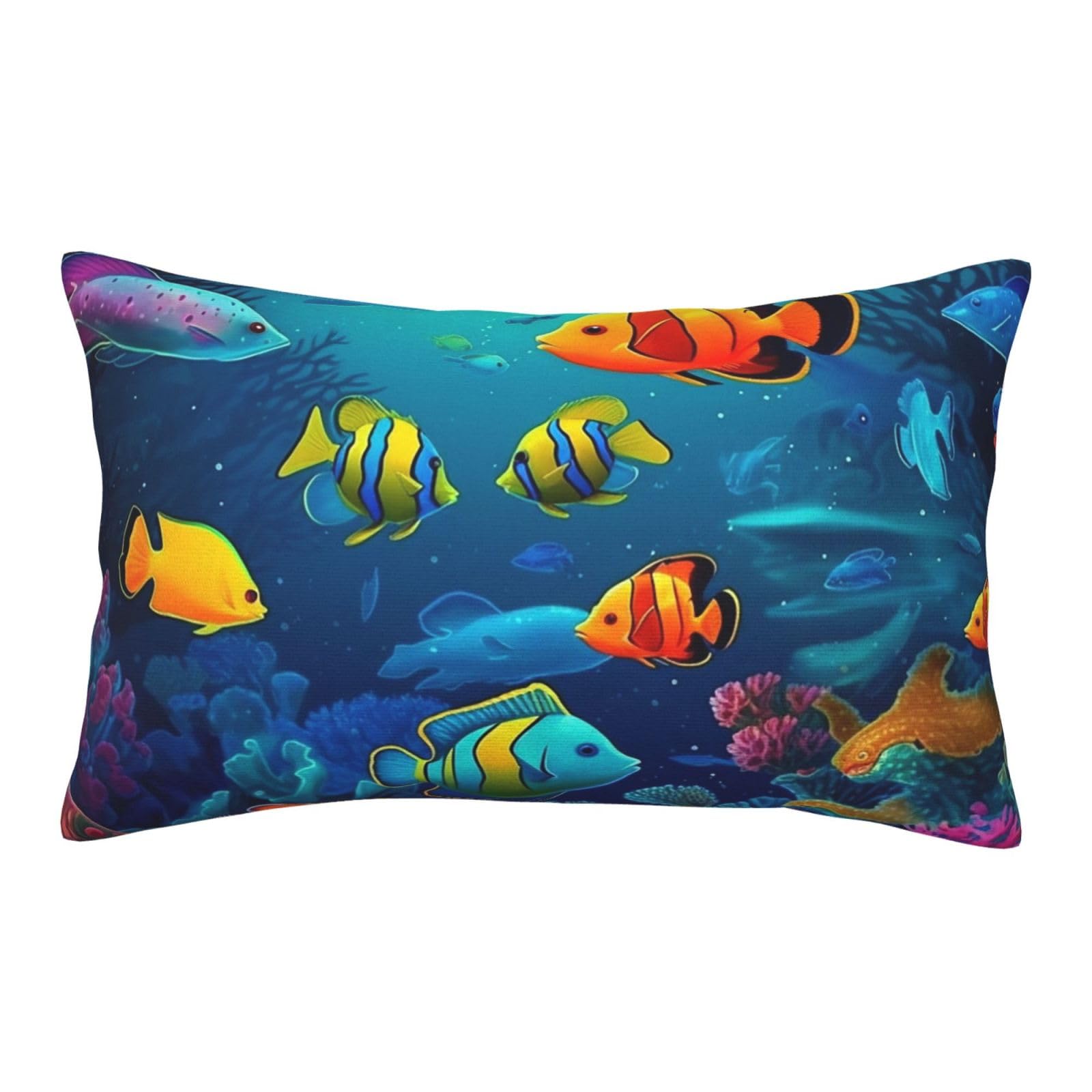 Velvet Pillowcases 16"x24" Ultra Soft Breathable Pillow Cases, Luxury Fuzzy Throw Pillow Covers with Zipper, Underwater World Colorful Fishes Pillow Shams Decorative Cushion Cases for Couch