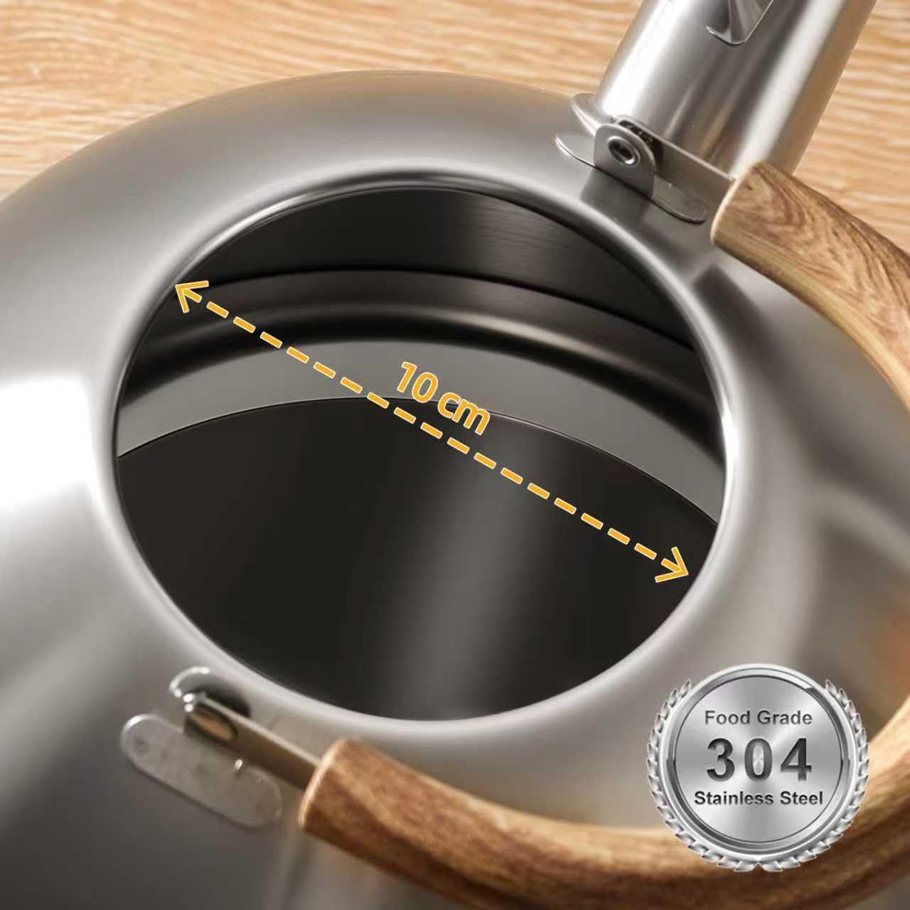 18/8 Stainless Steel Tea Kettle for Stovetop (4L / 4.23 Quart Whistling Tea Pot, Wood Handle)-Silver