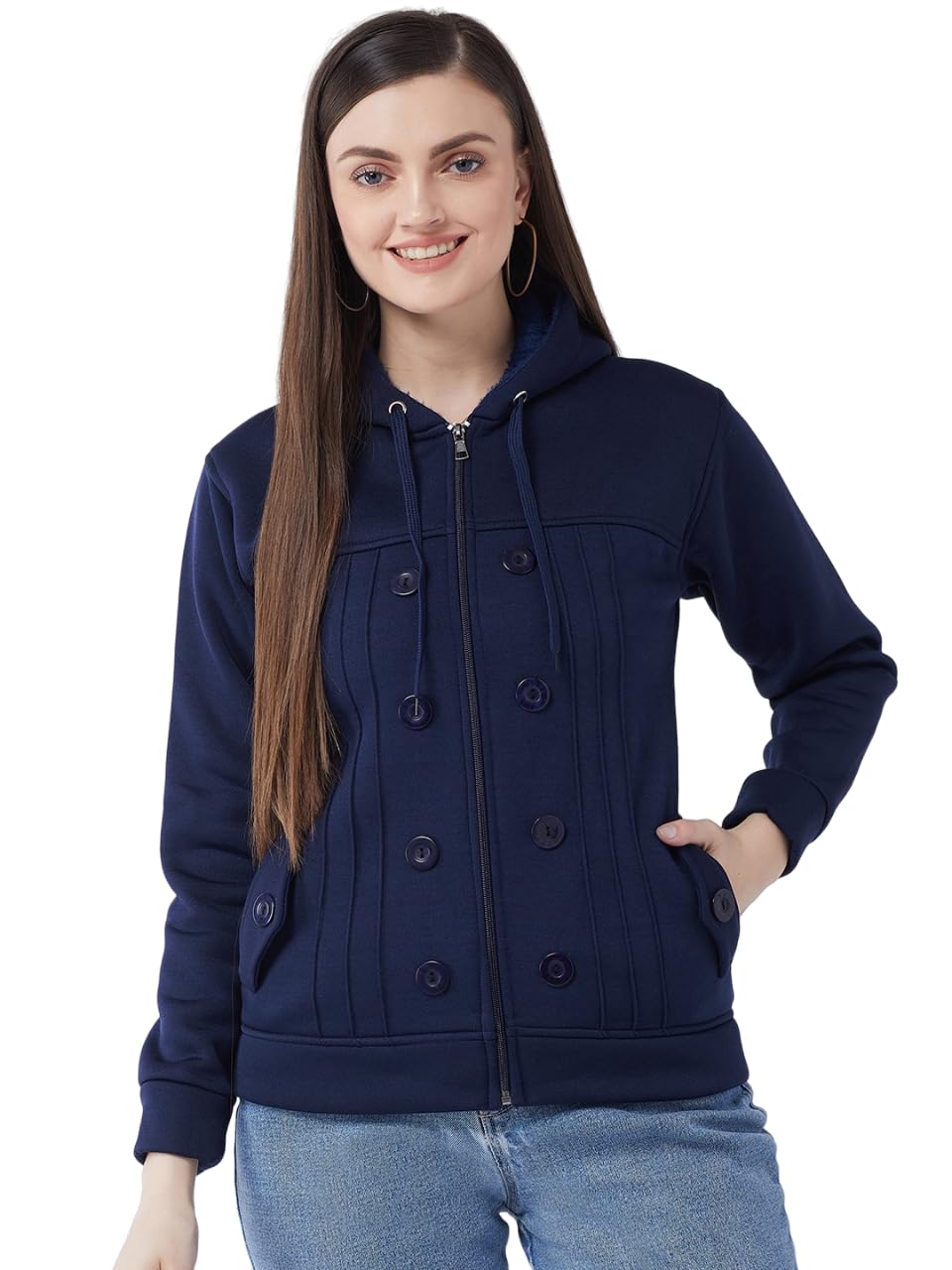 Casual Solid Full Sleeves Stylish Women Fleece Jacket with Zipper Hoodie II Hooded Neck II Winter Wear