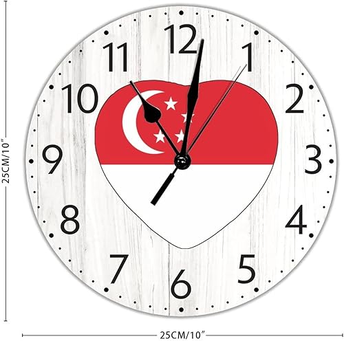 Miniatura 2 de UFunhome Reloj de pared con bandera de Singapur, con diseño de bandera nacional, sin tictac, funciona con pilas, 10 pulgadas, bandera nacional