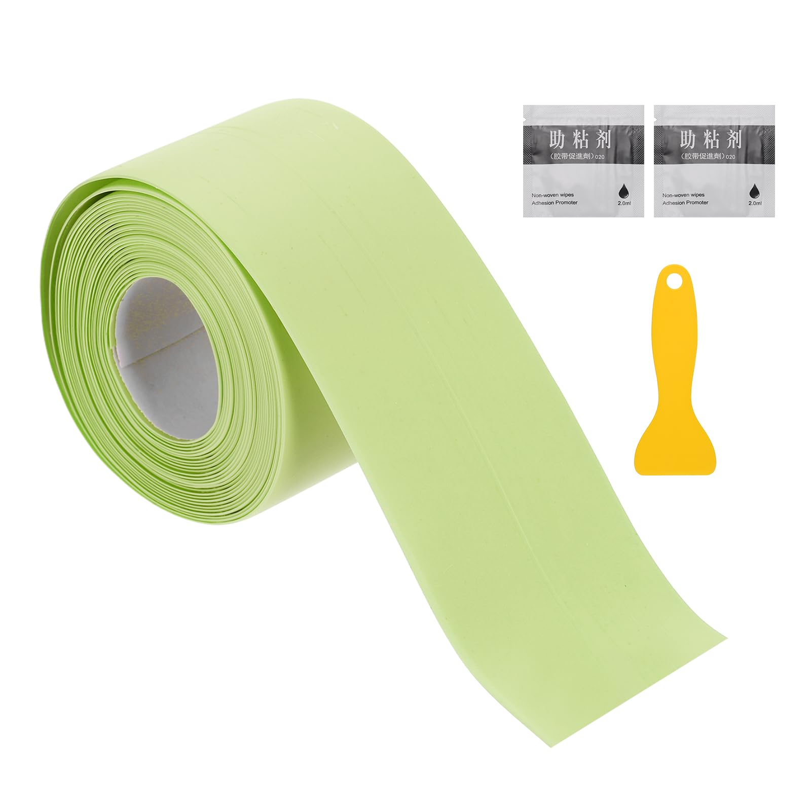 sourcing map Caulk Tape Waterproof, 1.5 In x 10.5 ft / 38mm x 3.2M Self-Adhesive Sealant Sealing Strip Caulking Sealant Tape PVC with Tool for Kitchen Sink Toilet Bathroom Bathtub Floor, Green