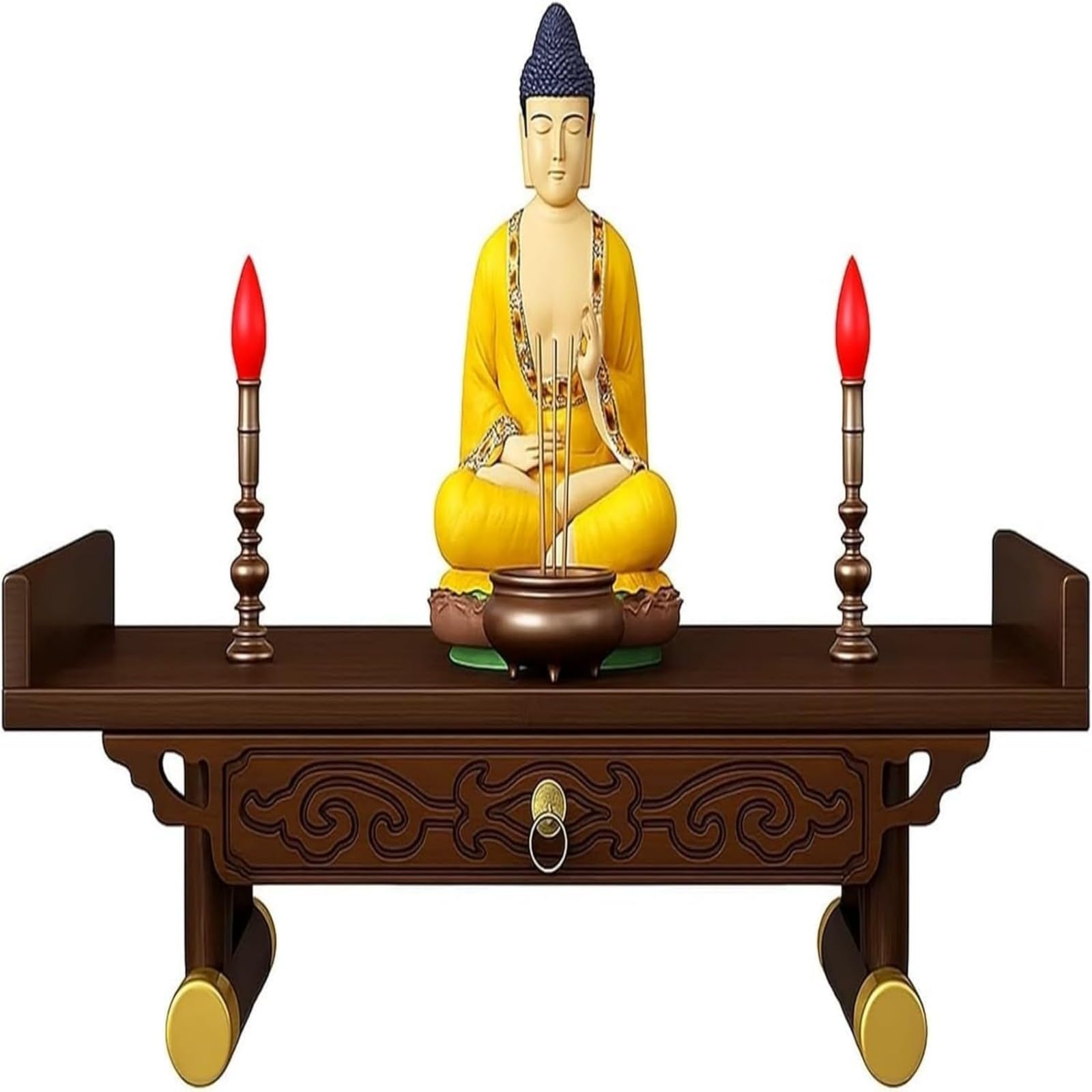 Autel bouddhiste en bois pour créer un coin méditation et prière zen chez soi