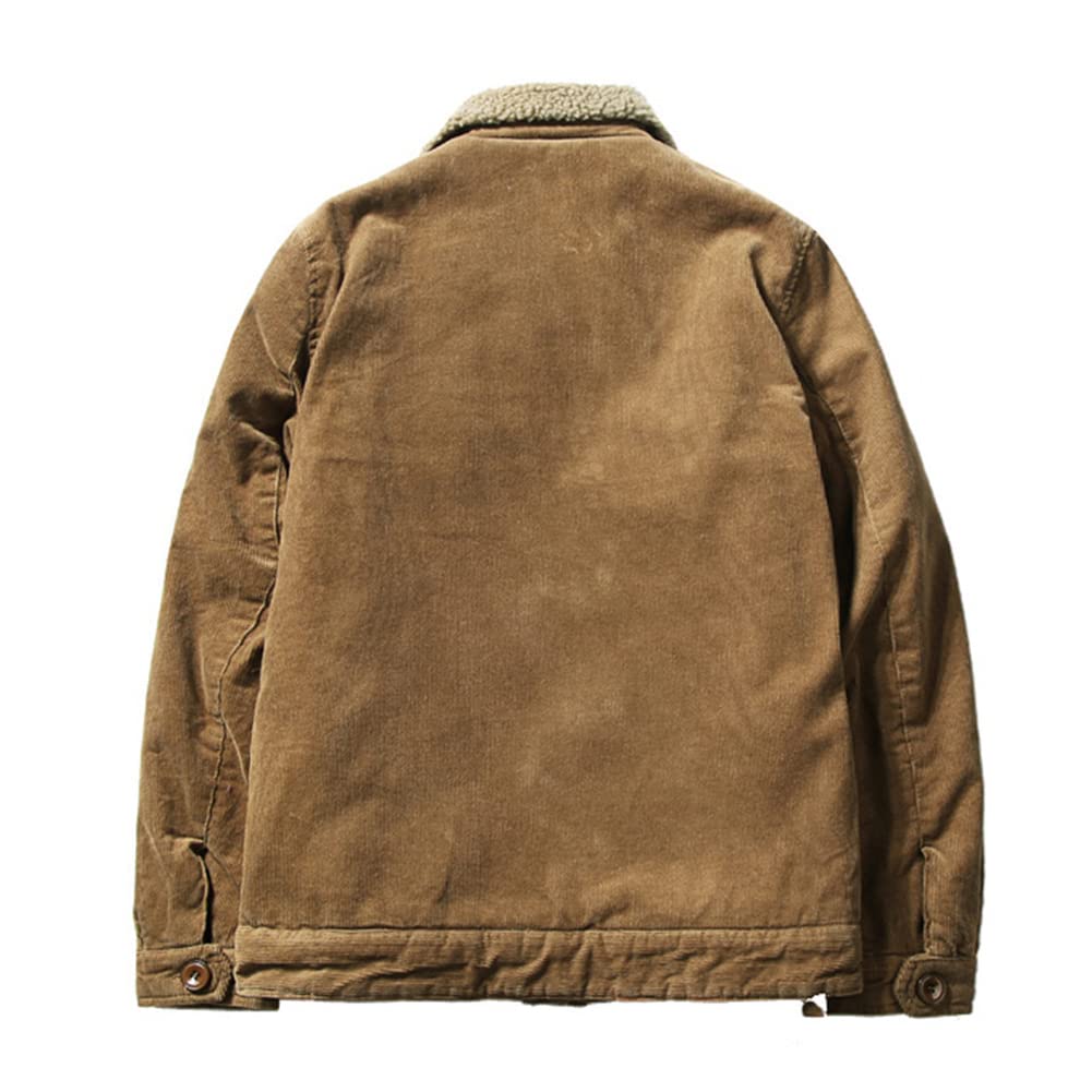 Chaqueta de Camionero con Forro de Sherpa de Pana Hombre Chaquetas de Entretiempo de Algodón Solapa Abrigo Corto de Felpa Chaqueta Casual de Pana Cálida de Invierno con Botones y Bolsillos