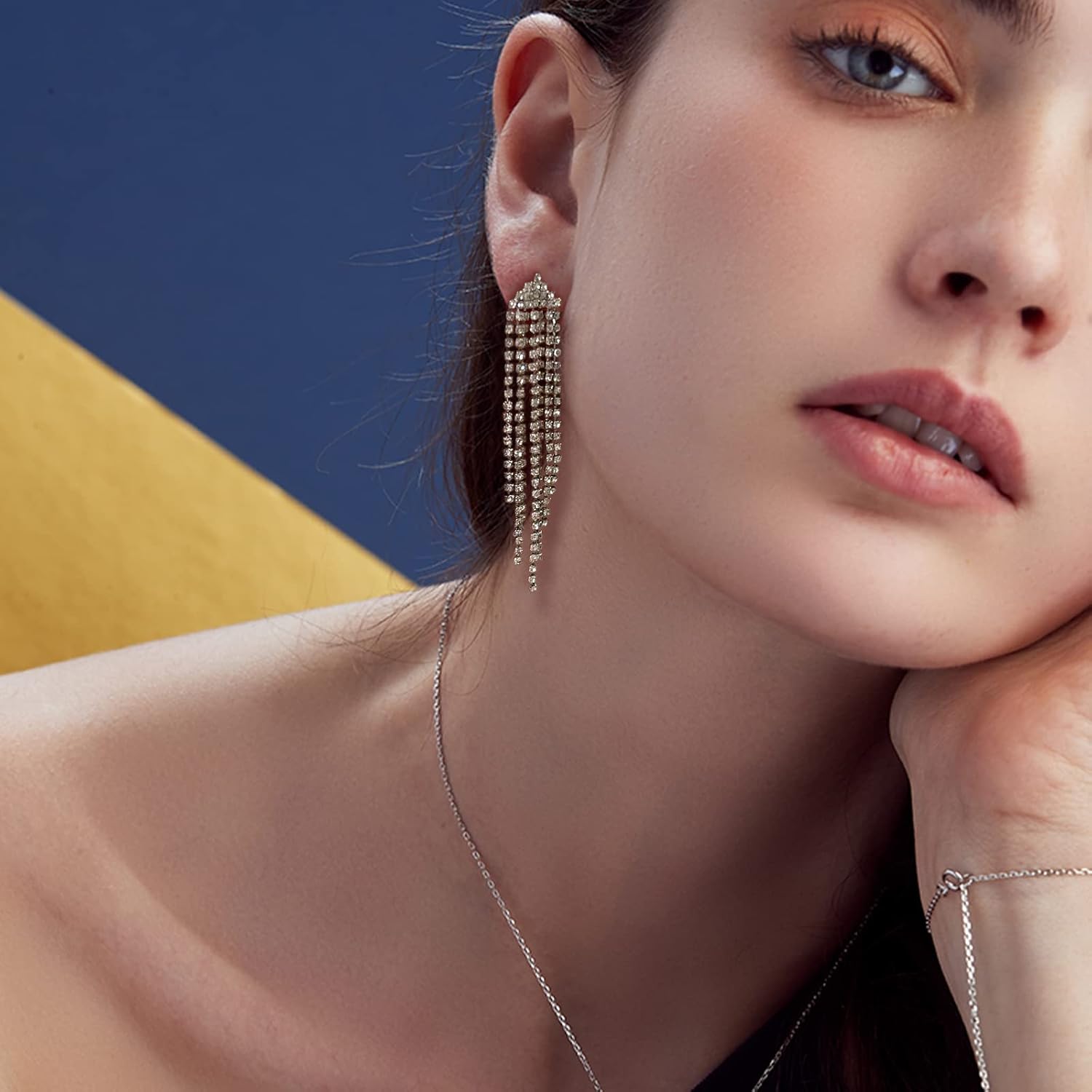 Rhinestone Earrings Dangling for Women Chandelier Statement Tassel Earrings Girls Silver Sparkly Drop Cubic Zirconia Crystal Earrings Long Dangle Costume Jewelry - Image 4