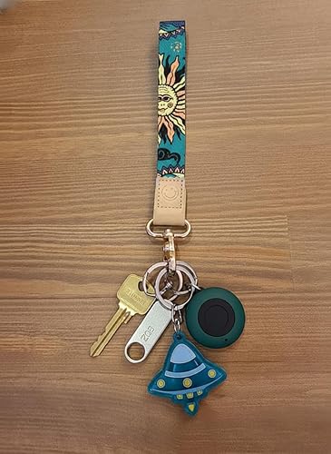 Miniatura 6 de DQL Cordón de muñeca para llaves, llavero bohemio con cara de sol y luna, bonitos llaveros para llaves de automóvil, llavero para llaves de