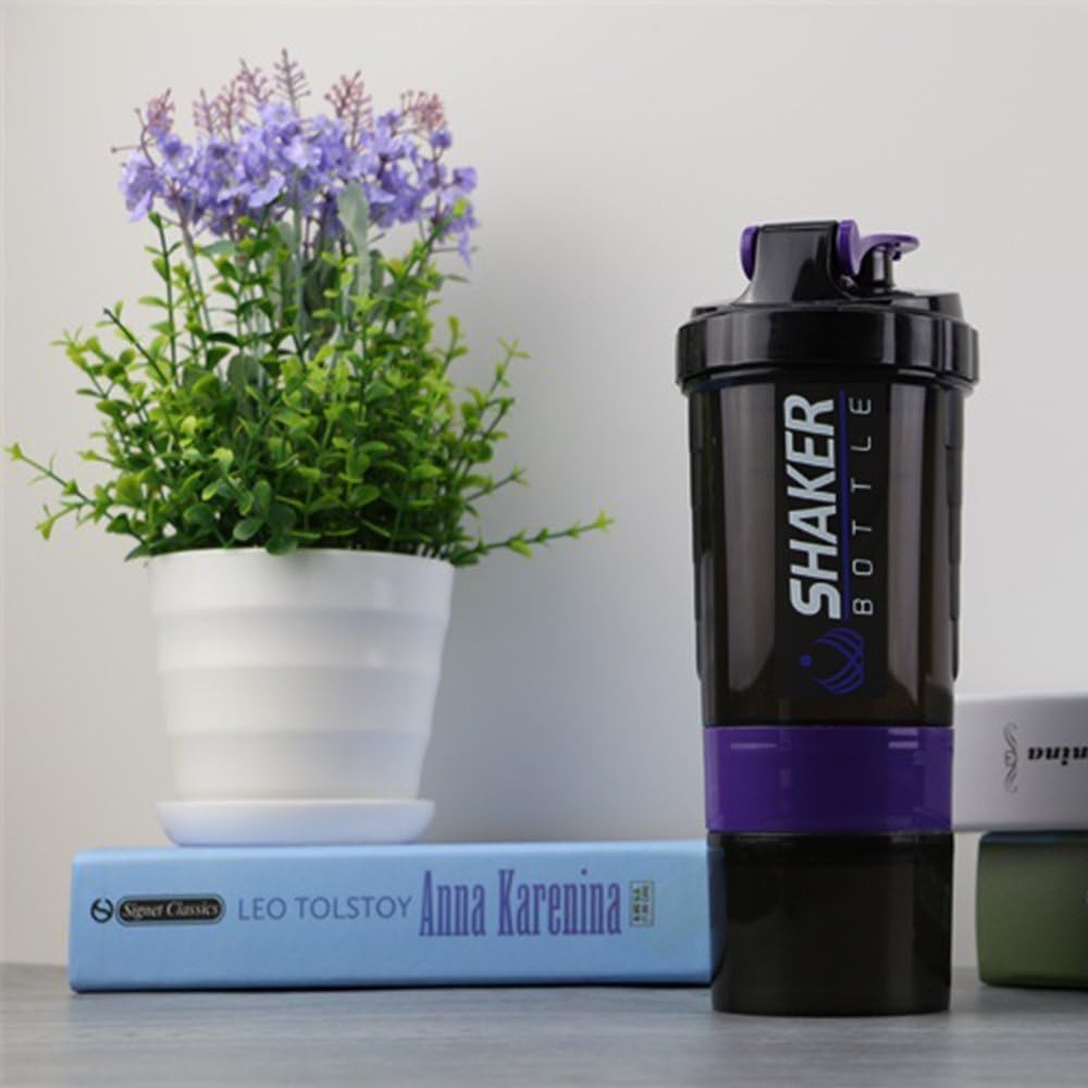 NBKMC Stackable Shaker Bottle for Protein Mixes, Leak Proof BPA and Phthalate-Free Plastic Wide Mouth Gyms Sports Shaker Cup with Mixer (Purple)
