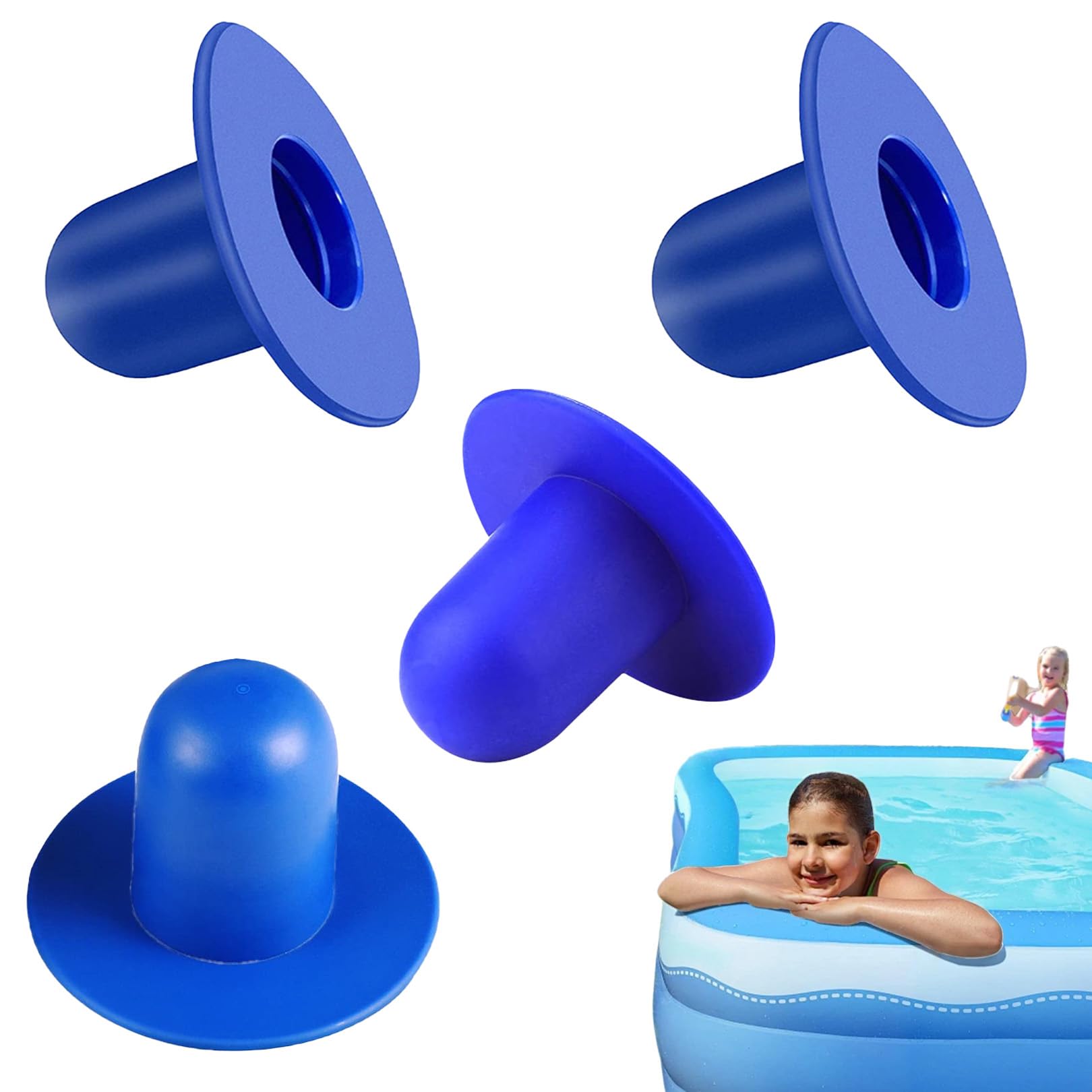Pack of 4 Pool Plugs, Filter Pumps, Sieve Hole Plugs, Pool Hole Plugs, Swimming Pool Plugs (Blue)