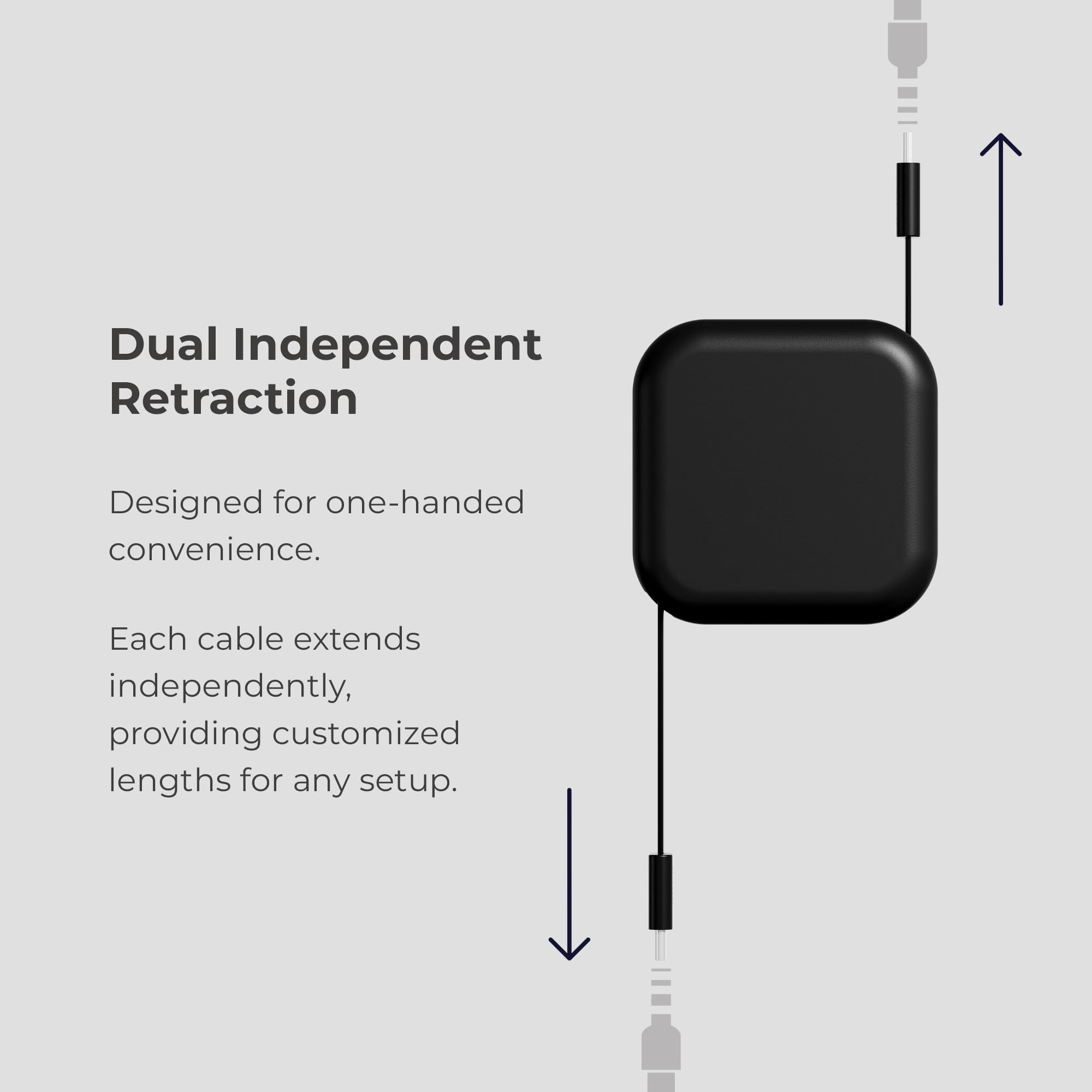 Willox Einziehbares USB-C-Kabel, 240 W, Schwarz | Befestigung an Tischen/Wänden, 240 W PD-Schnellladung, bis zu 2 m End-to-End, doppelter unabhängiger Rückzug, USB-C auf USB-C