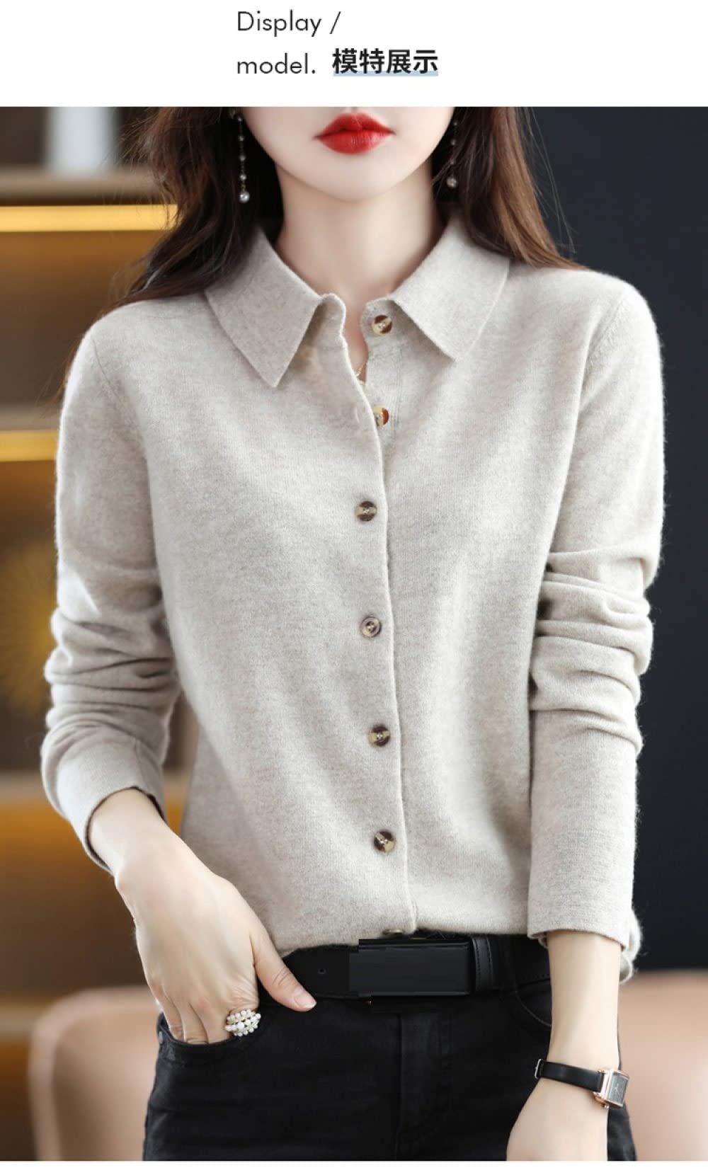 EIBA Cardigan Mujer Cárdigans De Punto para Mujer Moda Liso Gris Claro Cuello Botón De Solapa Suéteres Delanteros Abiertos Cárdigan Otoño Invierno Suave Y Acogedor Abrigo De Punto Básico Abrigo