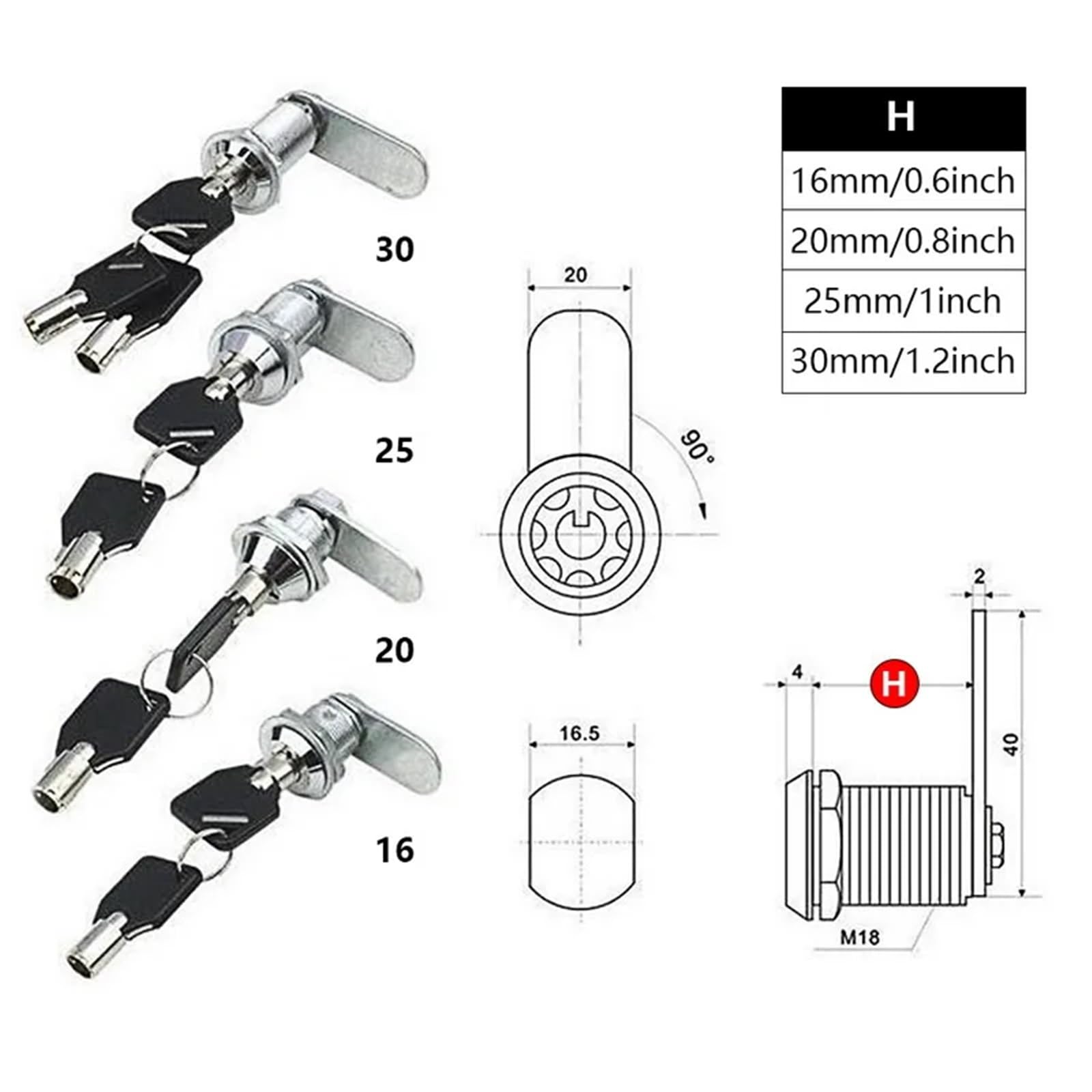 10-teiliges röhrenförmiges Nockenschloss-Set für Schrank, Schublade, Möbel, silber-schwarzes Metall-Zylinderschloss