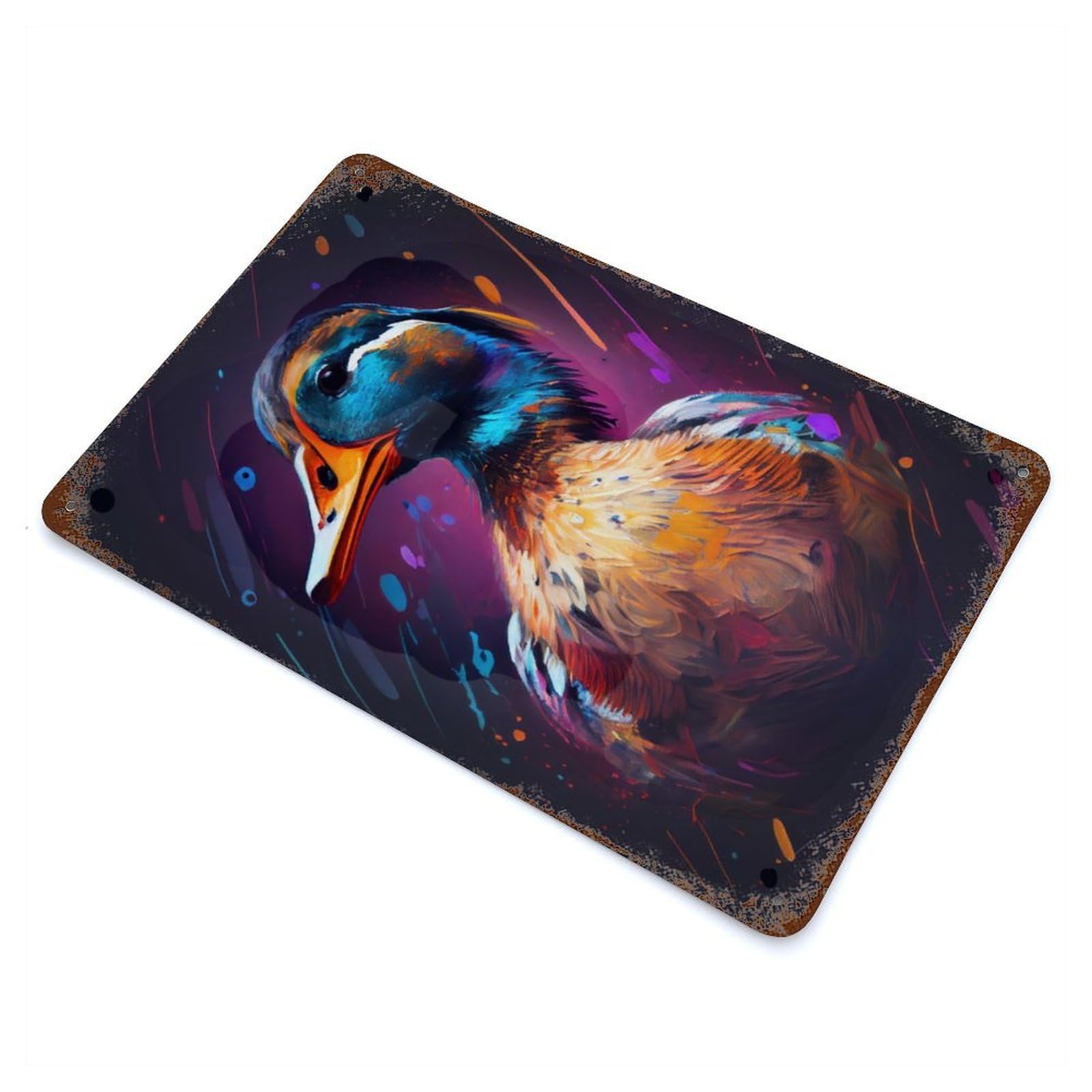 The Chatty Duck Rust Effect Tin Sign 11.8"x7.9", Industrial Home Decor for Garage, Bar And Workshop Decor