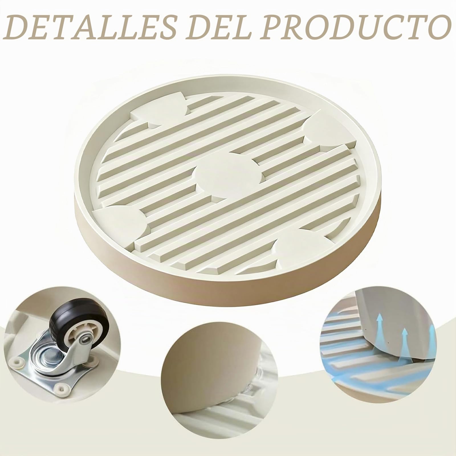 Rundrollbrett Pflanzen, Carrito de Maceta Móvil para Interiores y, Rodillo Redondo para Macetas, Plataforma Resistente para Plantas Apto para Diversos Entornos Interiores y Exteriores (Beige)