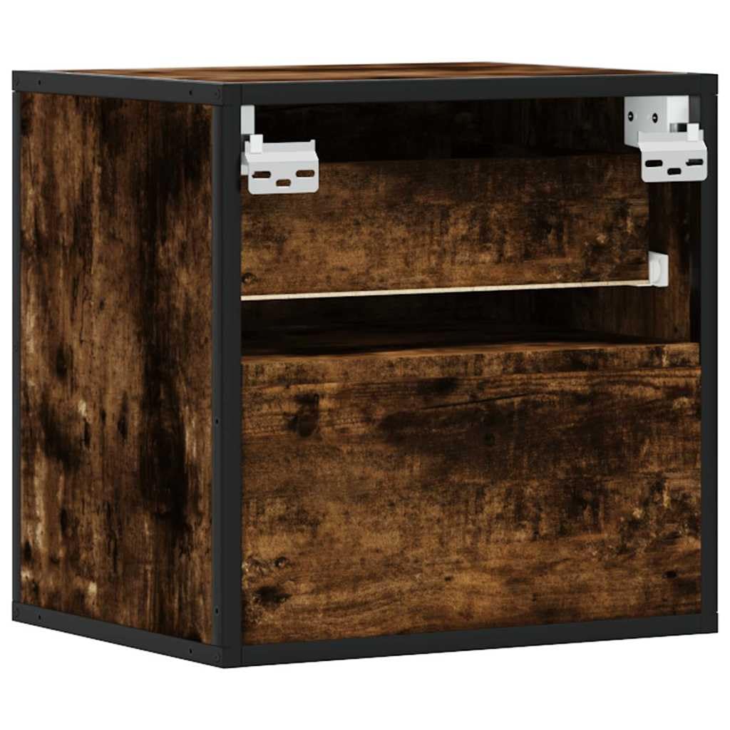 Wandmontierter Nachttisch aus Holzwerkstoff mit Metallgestell, Stauraum für Bücher und Accessoires, platzsparende Wandregal Lösung für Ordnung im Schlafzimmer