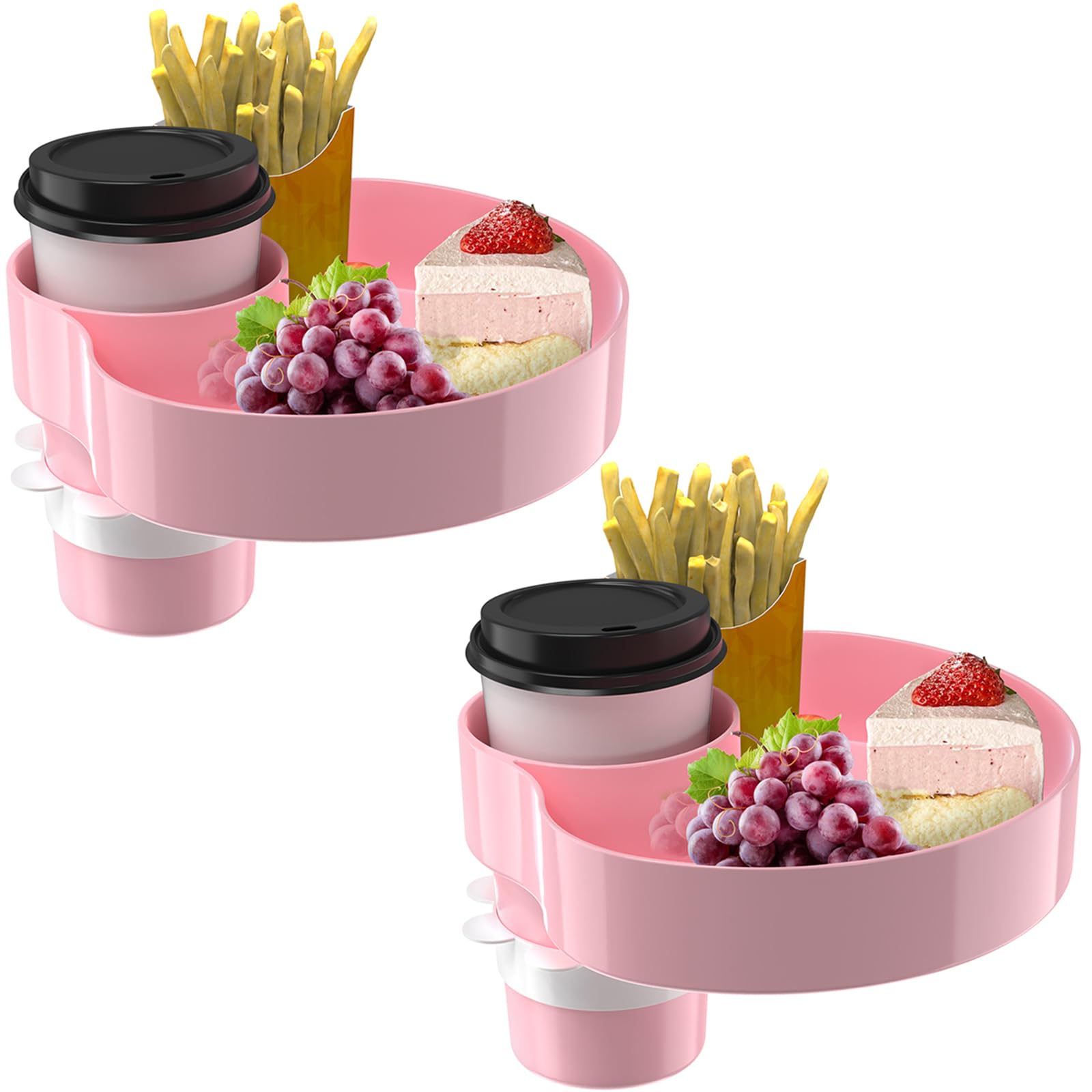 [2 Packs] Kids Car Seat Tray, Travel Tray with Cup Holder for Toddler Baby, Kids Car Seat Food Snack Organizer for Road Trip, Stroller snack, travel must haves - Pink