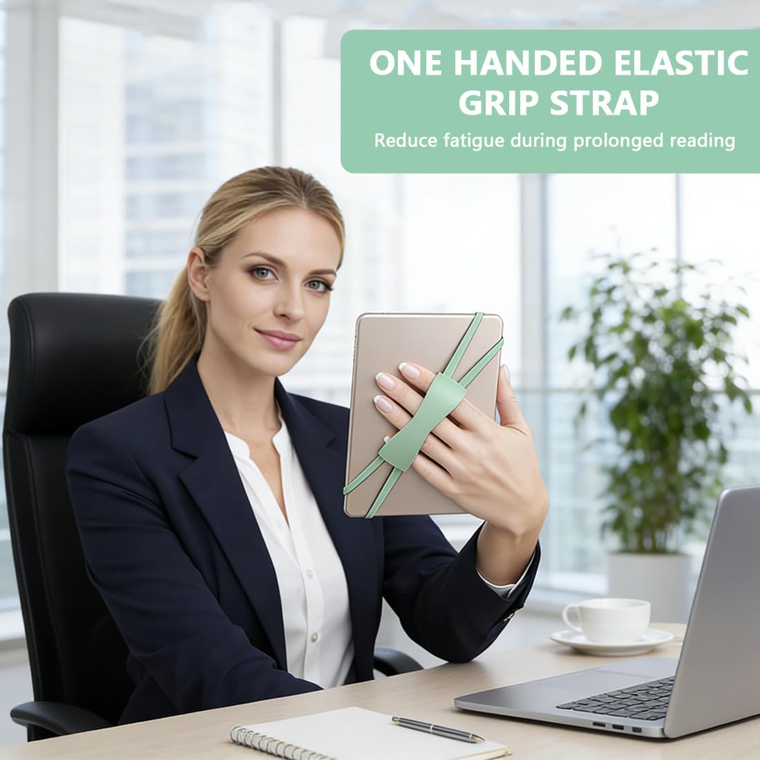 Cinturino da Mano per eReader 6-8 Pollici, Supporto Elastico Antiscivolo Verde