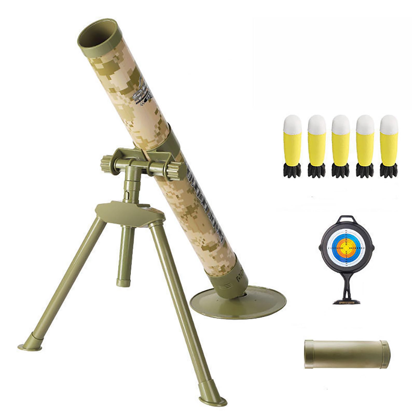 Mortar Launcher Playset for Kids 6-12 Years Old, Soft Foam Rocket Kids Play Set with 5 Safety Foam Shells for Boys and Girls (Five Shells Yellow)
