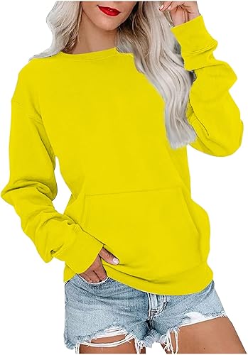 EOPUING Sudaderas sin capucha para mujer, sudaderas de color liso para otoño, color liso