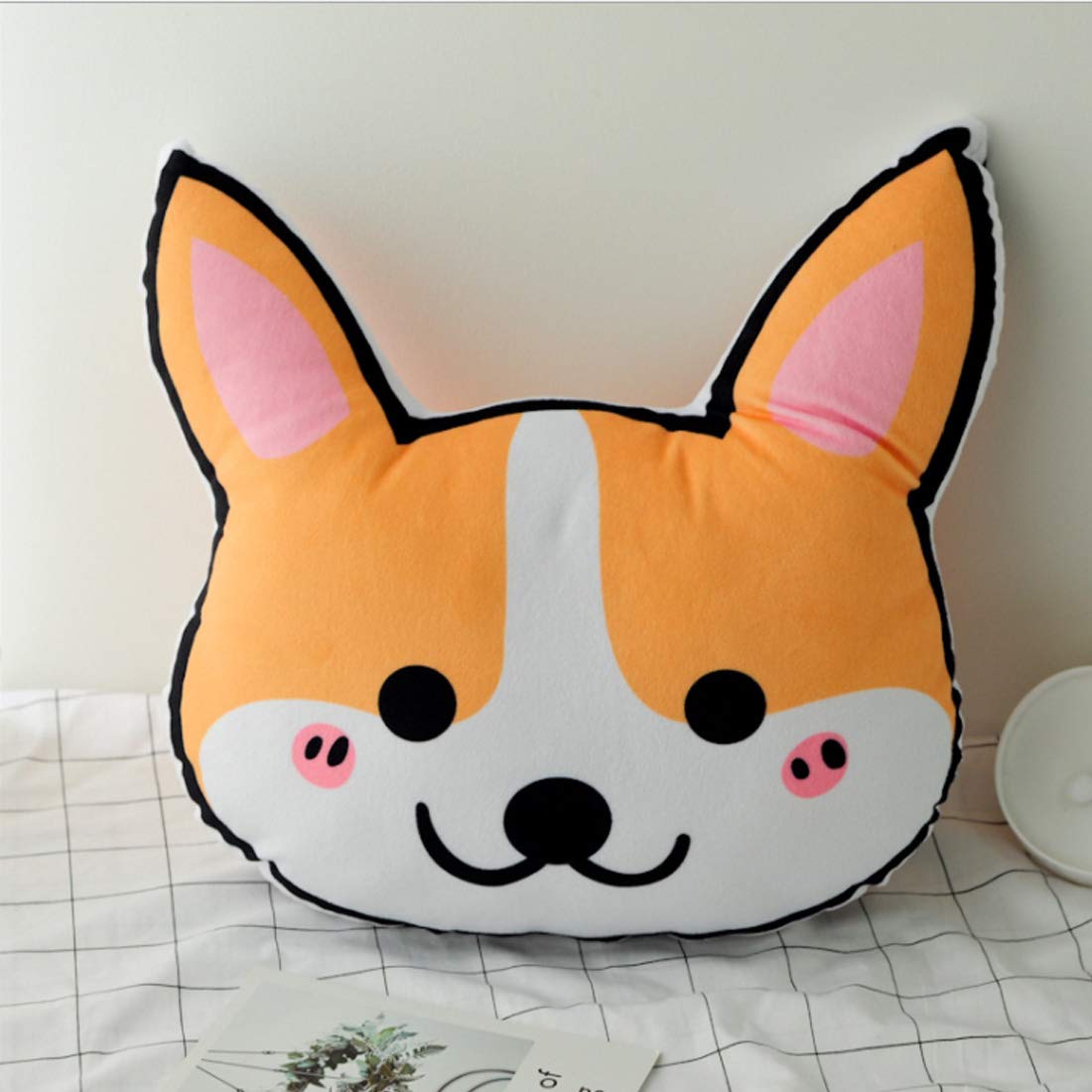 Pembroke Welsh Corgi Face Shape Printed Pillow for Kids| Boys |Girls - Velvet Pillow for Kids | Pillow for Children Room | Plush Cushion/Toys for Kids | Gift for Kids (Size-40cm)