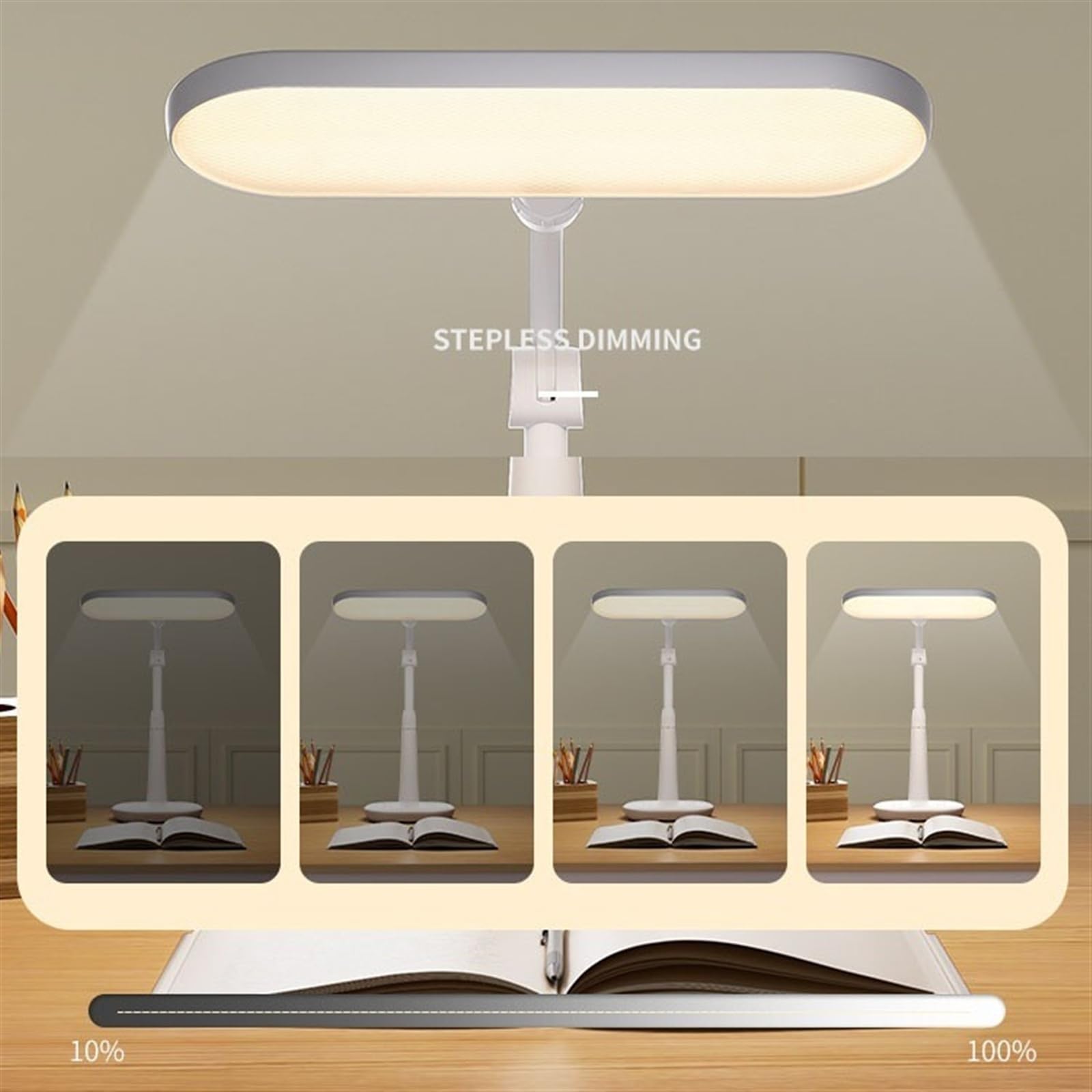 Lámpara Escritorio Lámpara de escritorio regulable, lámpara LED moderna altura ajustable con 2 puertos carga USB/puerto tipo C, 4 salidas CA, 3 modos iluminación, atenuación continua Desk Lamp