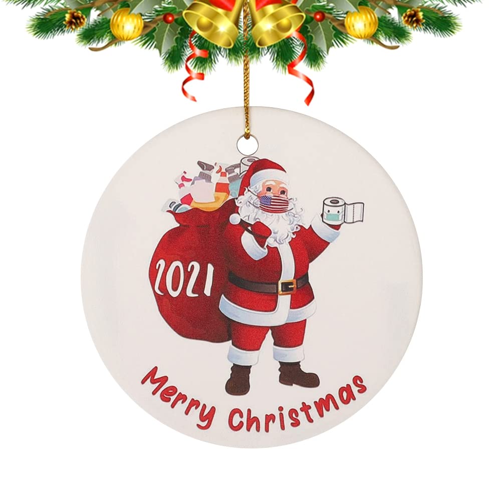 Christmas Ornaments Xmas Ornament Quarantine Pattern Pendant Two Side Printed Ceramic Tree Hanging 2021 Year to Remember Memrable Gift for Decoration Souvenir Funny Home Decor-Style 3, 7.7x0.6 cm