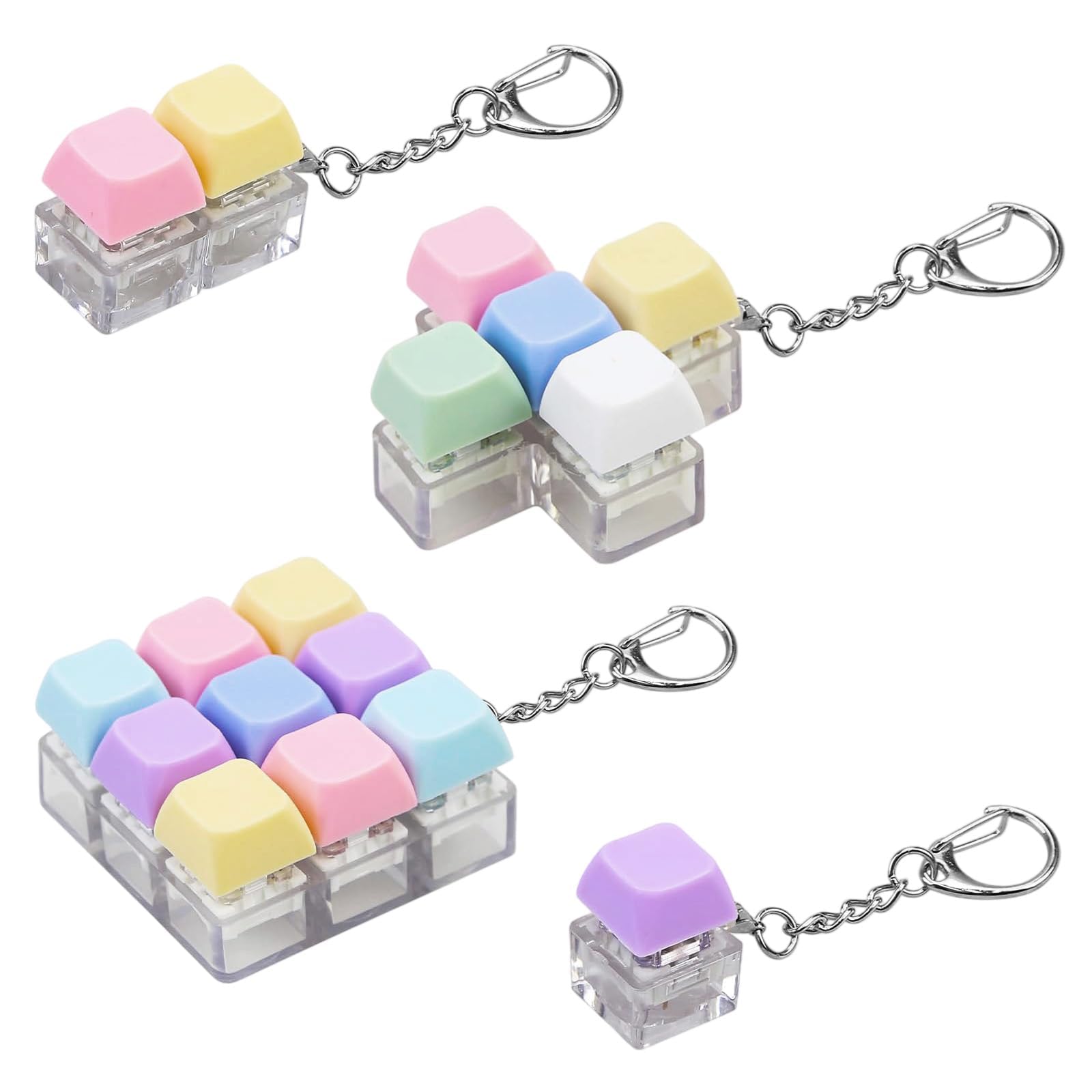 Keyboard Fidget Toy 4 PCS – Button Clicker Keychain – Portable Clicky Keyboard Fidget for Focus and Stress Relief – Multi Colour