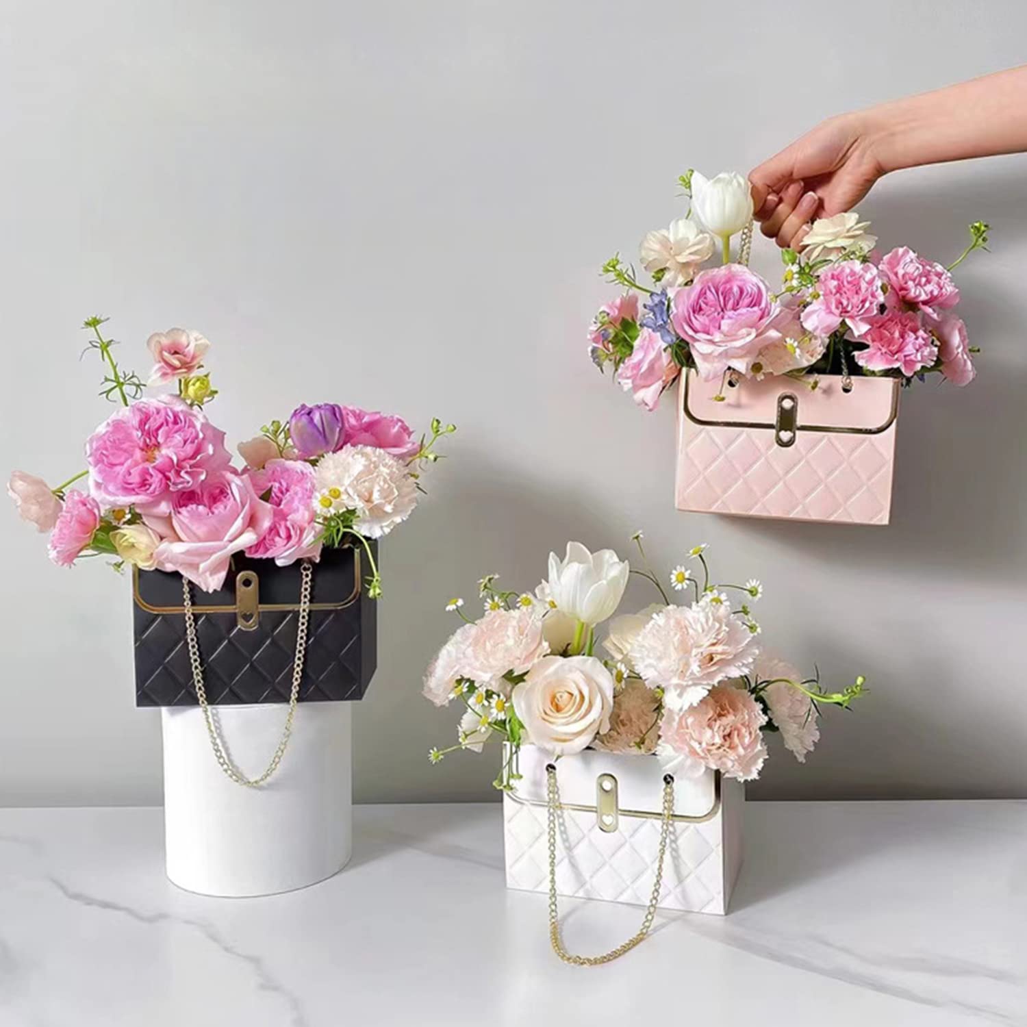 50 Pcs Flower Bags For Bouquets With Handles, Flower Bar