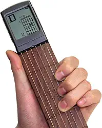 Ferramenta de Prática de Acordes de Guitarra de Bolso, Pescoço de Guitarra Portátil para Treinador Iniciante com Tela de Gráfico de Acordes Rotativa (Bateria Incluída)