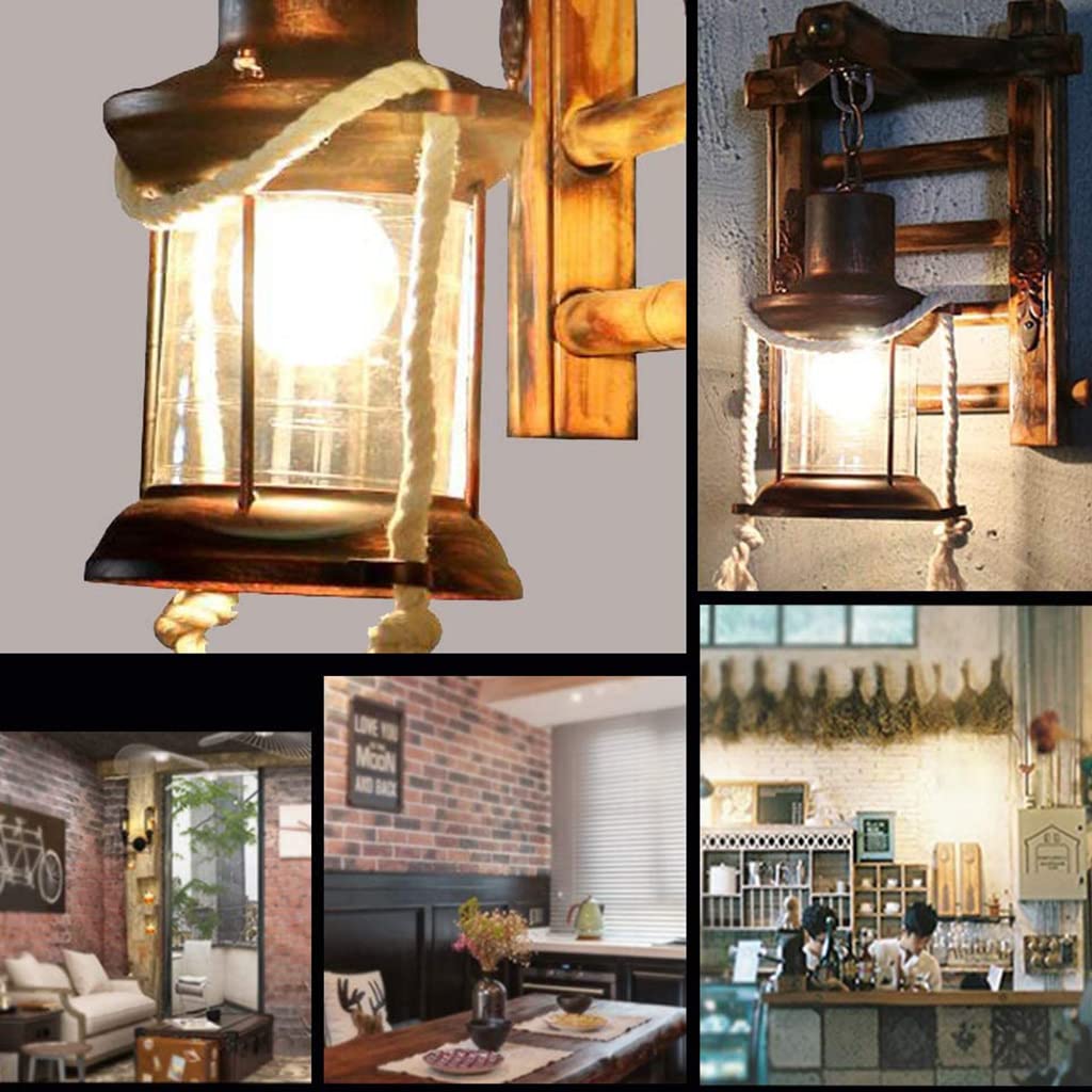 Holz Retro Lichter Rustikale Wohnzimmer Wandlampe EZ7 Lampe Wandleuchte Schlafzimmerwand Einfach Kreativ Vintage Antik Glas Lampenschirm Nostalgie Innen Loft Zimme Design Leuchte,D