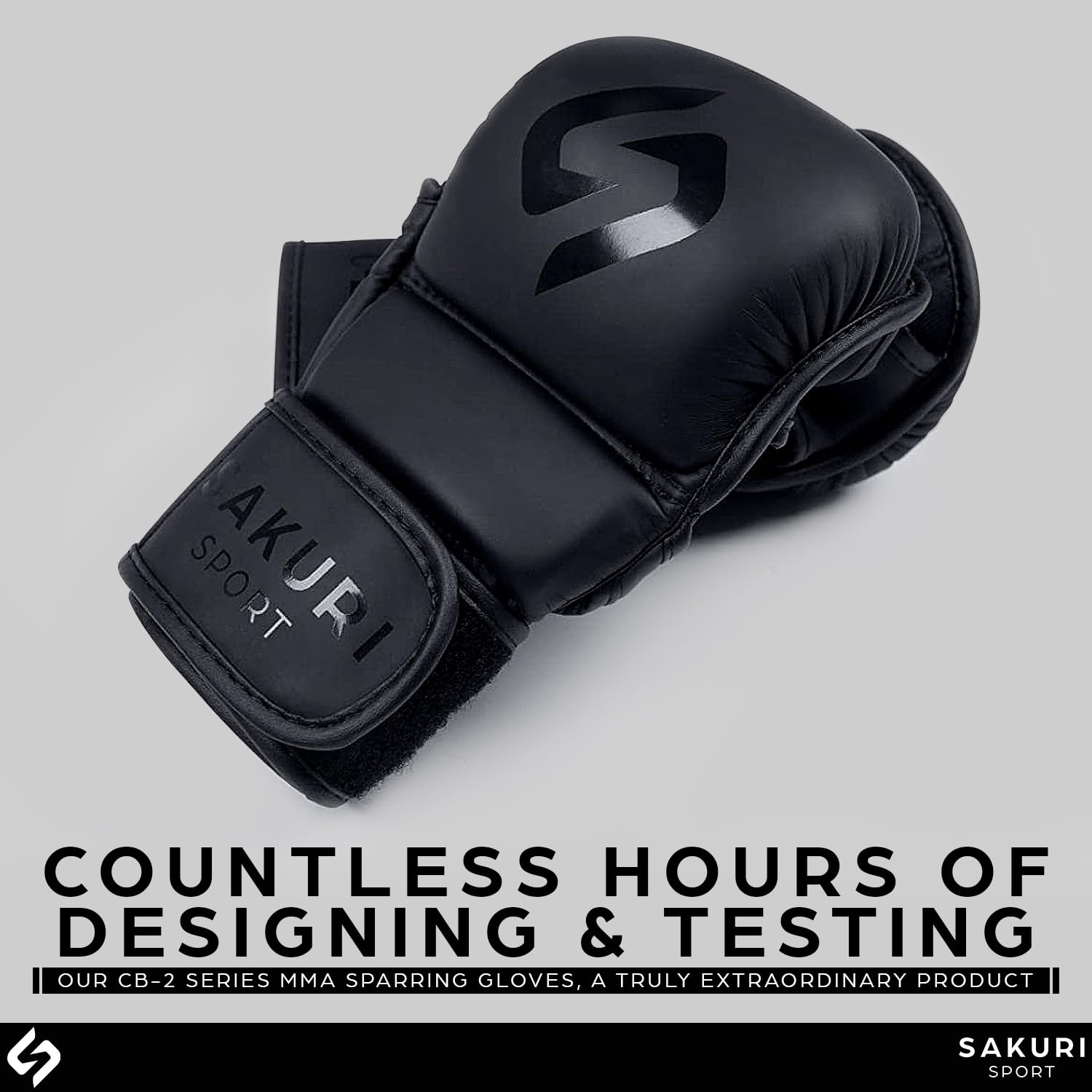 SAKURI MMA Sparring Gloves, Maya Hide Leather, Black Grappling Martial Arts Training Mitts, Cage Fighting Combat, Muay Thai - Image 4