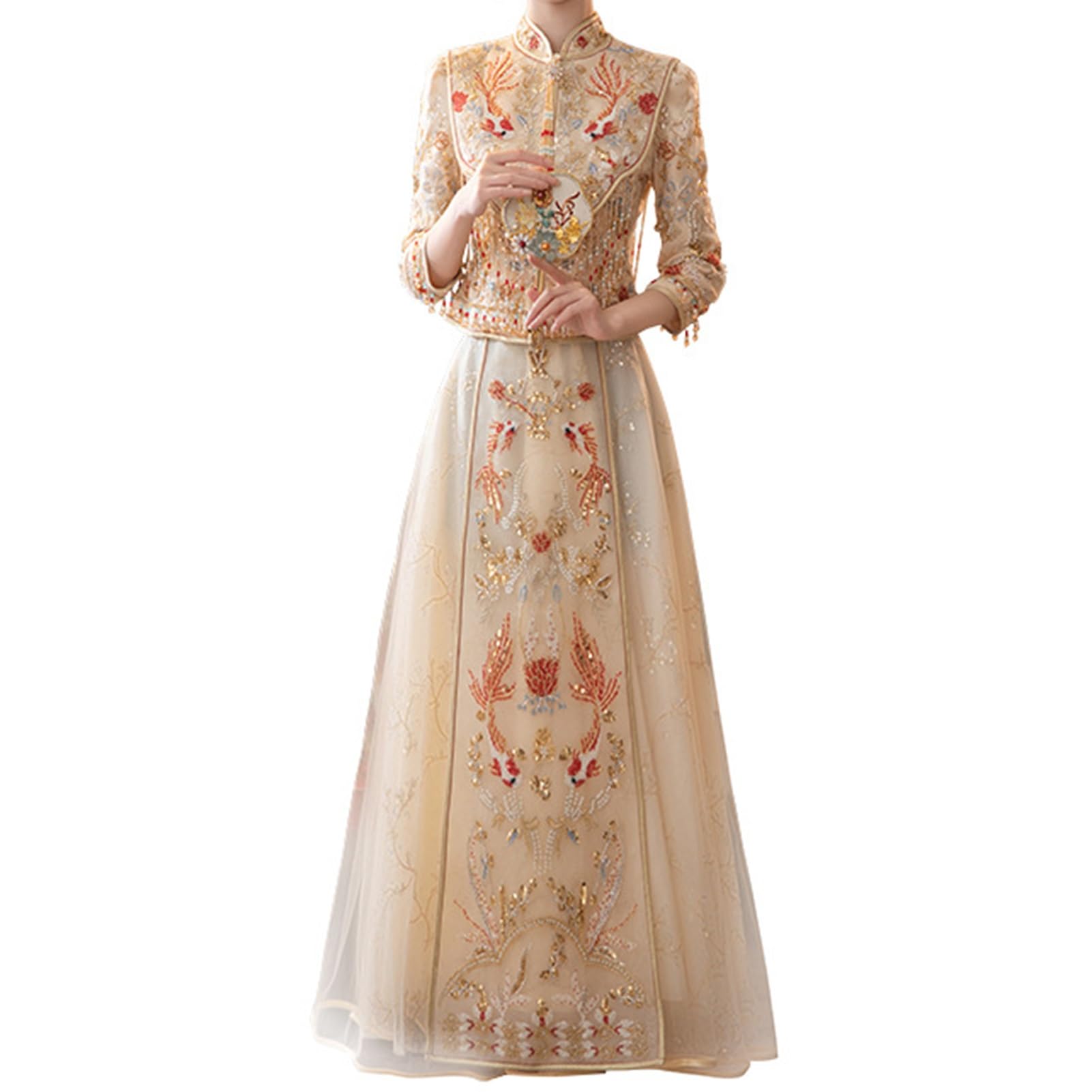 VDLLQYN, Gold Chinese Wedding Dress Xiuhe Party Dress Bride New Wedding Dress Gown ，for Occasions Such As Marriage Engagemen,Chinese Wedding Dresses(Style1_8XL)