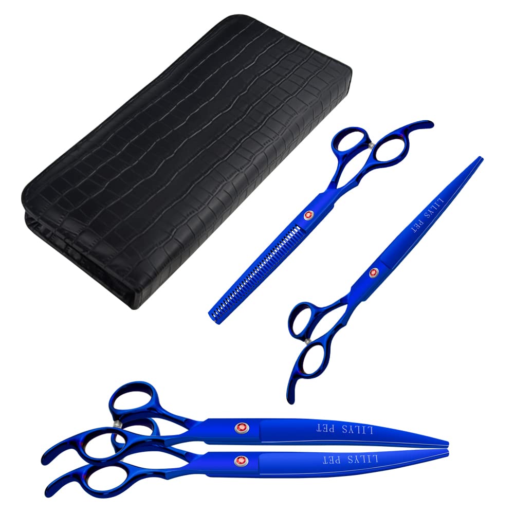 LILYS - Tijeras profesionales para mascotas con revestimiento de titanio, corte y curvado y tijeras de entresacar