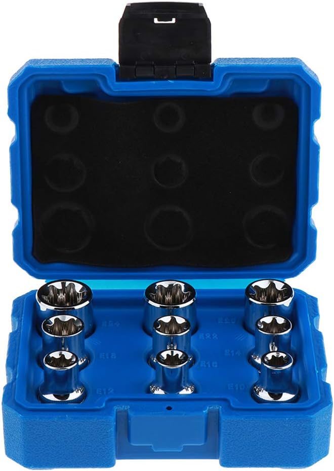 14pcs E Nuts Driver Bits E Socket Set Repairing Tool Kit - Inrial Quality Socket Set With Storage Case - Professional Chrome Vanadium Steel Sleeves - for Automotive Repair and