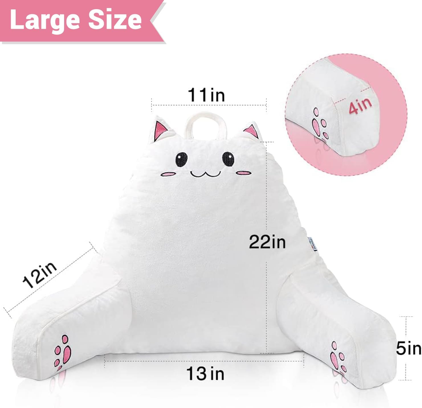 SUNSIDE Kitty Reading Pillow for Sitting in Bed, Cute Back Pillows for Adult and Children, Shredded Memory Foam Pillow with Arms, Cat Design Bed Pillows, Back Support Pillow with Washable Cover - Image 5