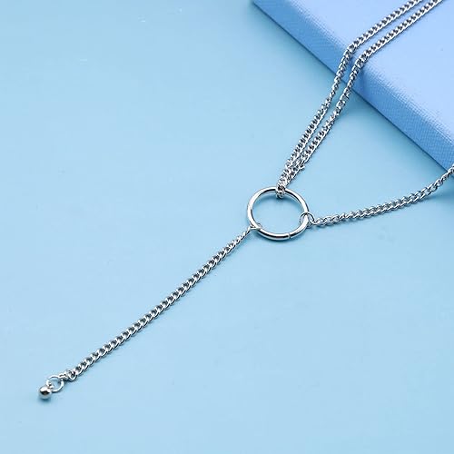 Miniatura 4 de Andelaisi Collar bohemio con círculo en Y Lariat, collar largo de plata con dije de bola pequeña, collar de cadena cubana en capas vintage, joyería