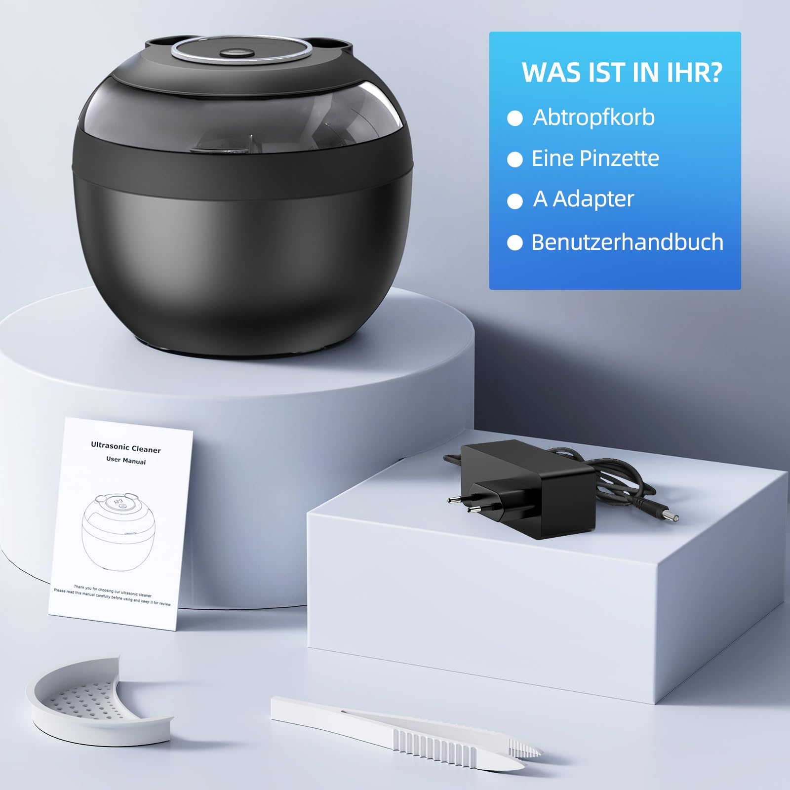 Dispositivo di pulizia ad ultrasuoni, 45 kHz, detergente ultrasonic per protesi, retainer, allineatori, protesi, testina dello spazzolino da denti, gioielli