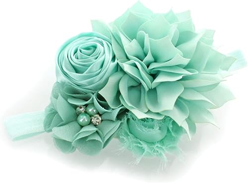 Miniatura 2 de My Lello Diadema Shabby Tela Flor Cluster Bebé - Bebé - Niño Pequeño - Niña Elástico Mineral Hielo, Hielo mineral
