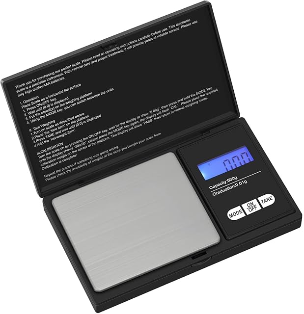 500x0.01g Digital Scales, VIAFOIA Portable High Precision Scales with Back-lit LCD Display, Mini Pocket Kitchen Weighing Scale for Jewellery Gold Food Coffee Herb Coin (Battery included)