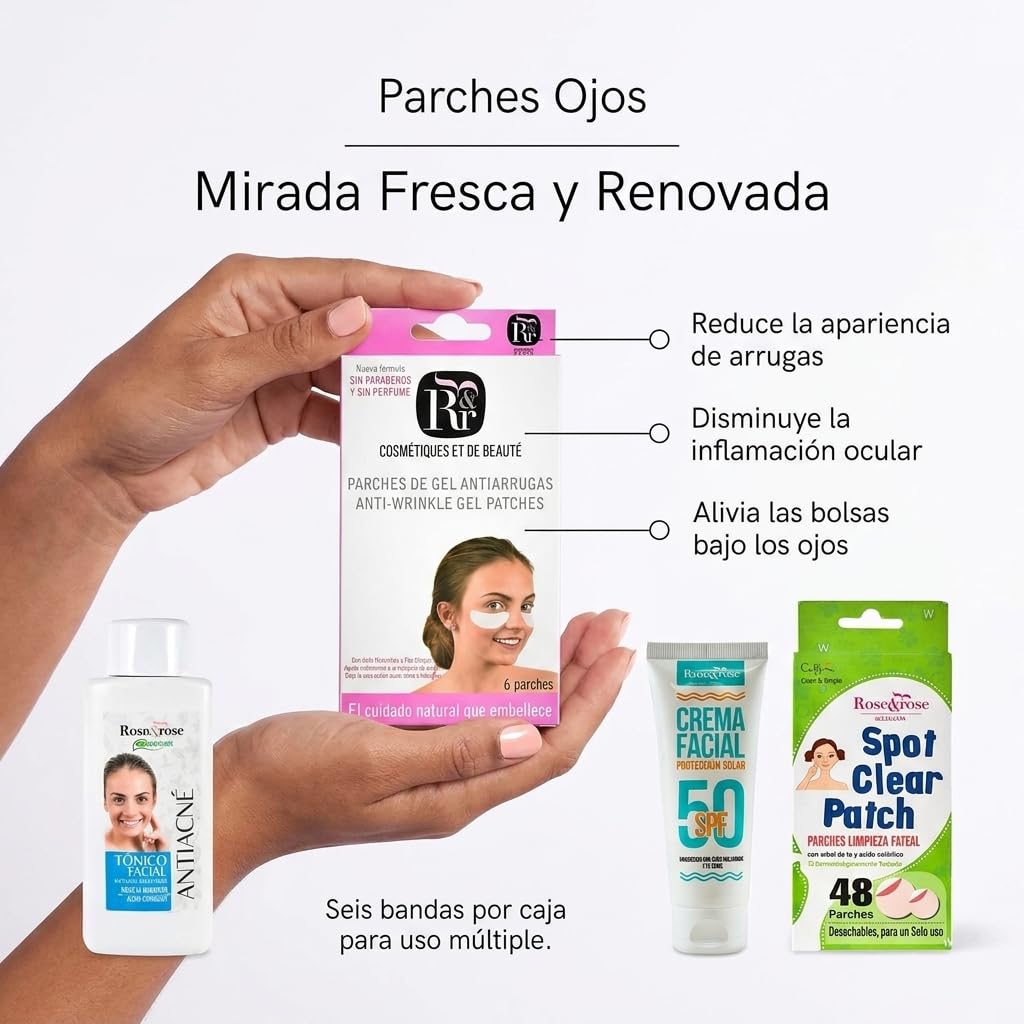 Zestaw Rose & Rose | Tonik do twarzy przeciw trądzikowi + krem przeciwsłoneczny SPF 50+ plastry punktowe przezroczyste + plastry żelowe do oczu | Kompleksowa pielęgnacja twarzy dla skóry tłustej i