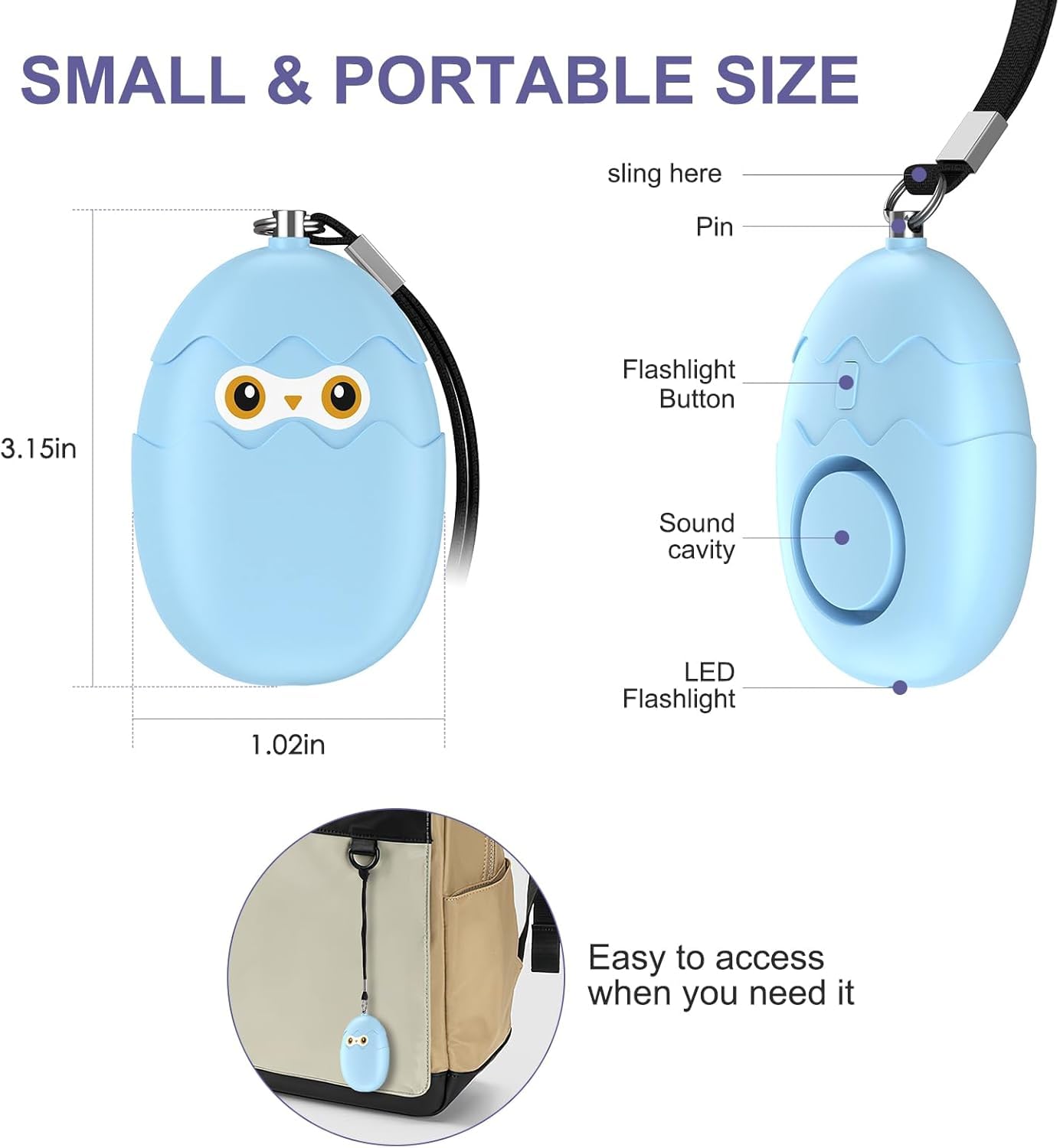 Allarme personale per donne con pulsante panico extra, doppi altoparlanti forti 130DB, primo allarme panico con avviso batteria scarica con luce stroboscopica, portachiavi allarme di sicurezza sirena