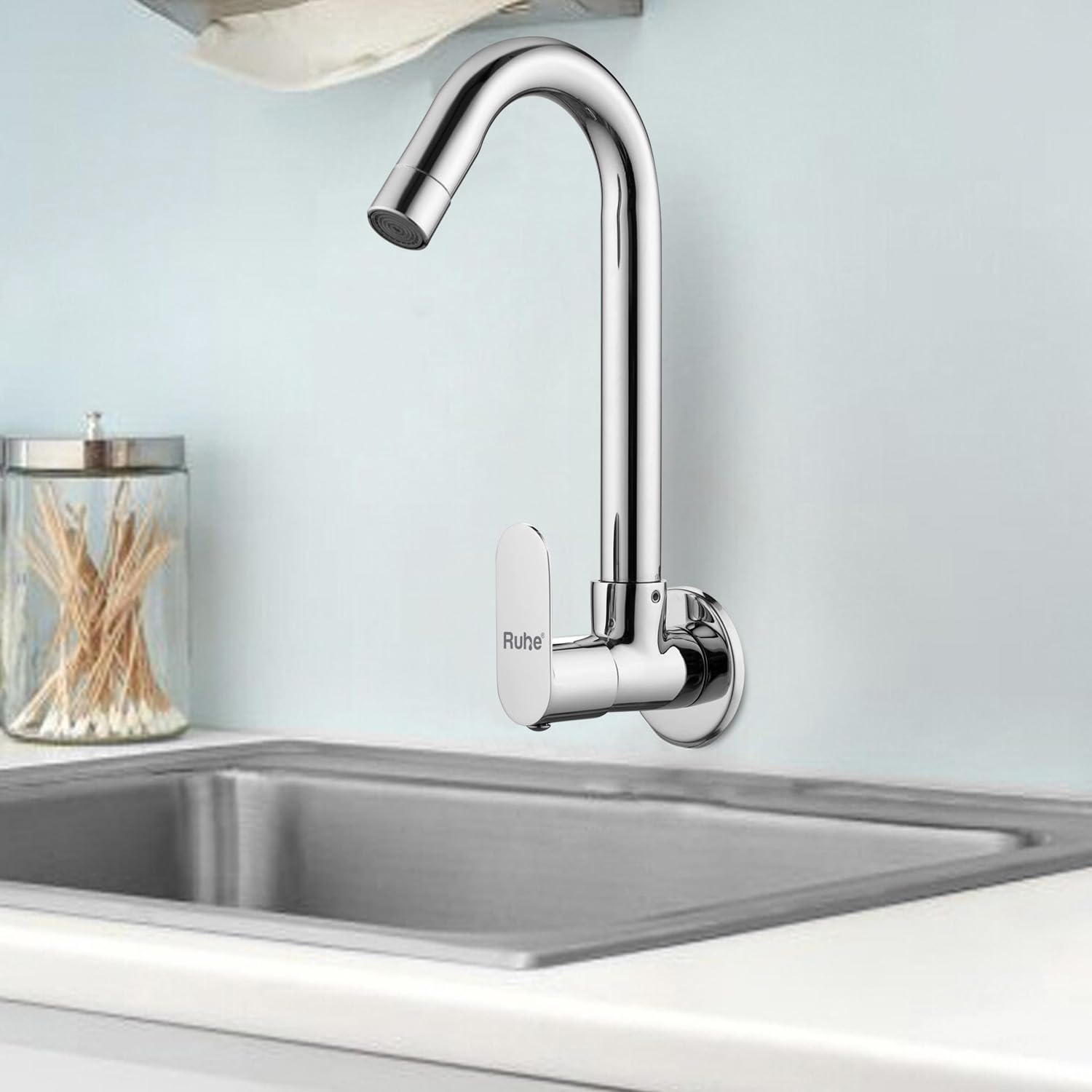 Ruhe® Sink Cock Faucet/Tap | Onyx Sink Cock with Flexible Swivel Spout Faucet/Tap | Wall Mount with Chrome Finish for Kitchen Sinks, Brass (B0BXF8VJN7) Amazon Price History, Amazon Price Tracker