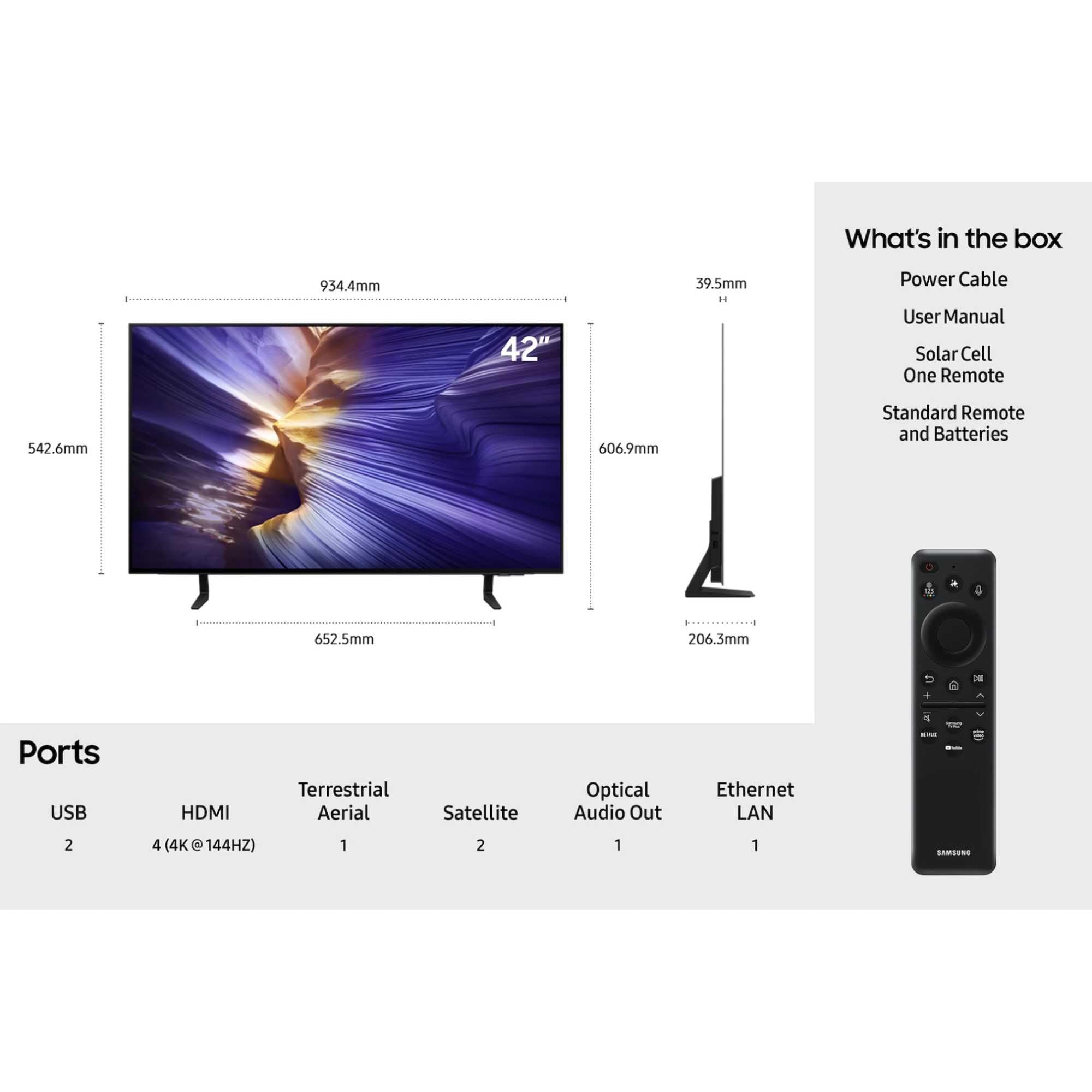 Samsung OLED 4K S90F 42 Zoll (107 cm), UHD Fernseher, NQ4 AI Gen3 Prozessor, OLED HDR+, 4K Upscaling Pro, Dolby Atmos, Gaming Hub, Motion Xcelerator 144Hz, Samsung Vision AI Smart TV, 42S90F