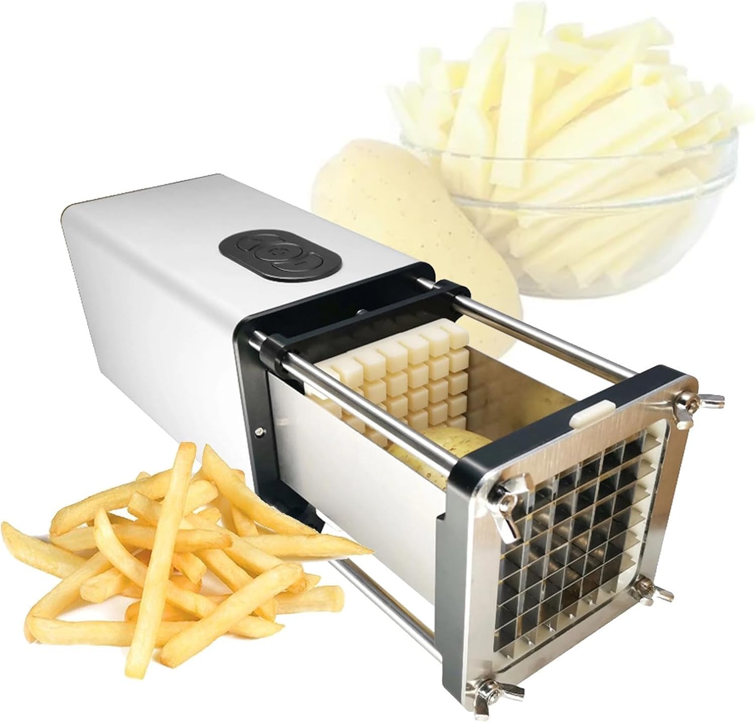 asdchZen Electric Vegetable Cutter, Automatic Slicer For Potatoes, Carrots, And Cucumbers, Large Capacity Kitchen Tool,Black,Silver