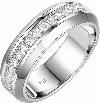 Mens Wedding Band Ring White Gold 925 Sterling Silver 14 Round Cut Cubic Zirconia Promise Ring For Him Size O-Z+2