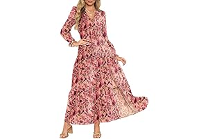 Women's Boho Chiffon Maxi Dress: Long Sleeve, Flowy Split A-Line