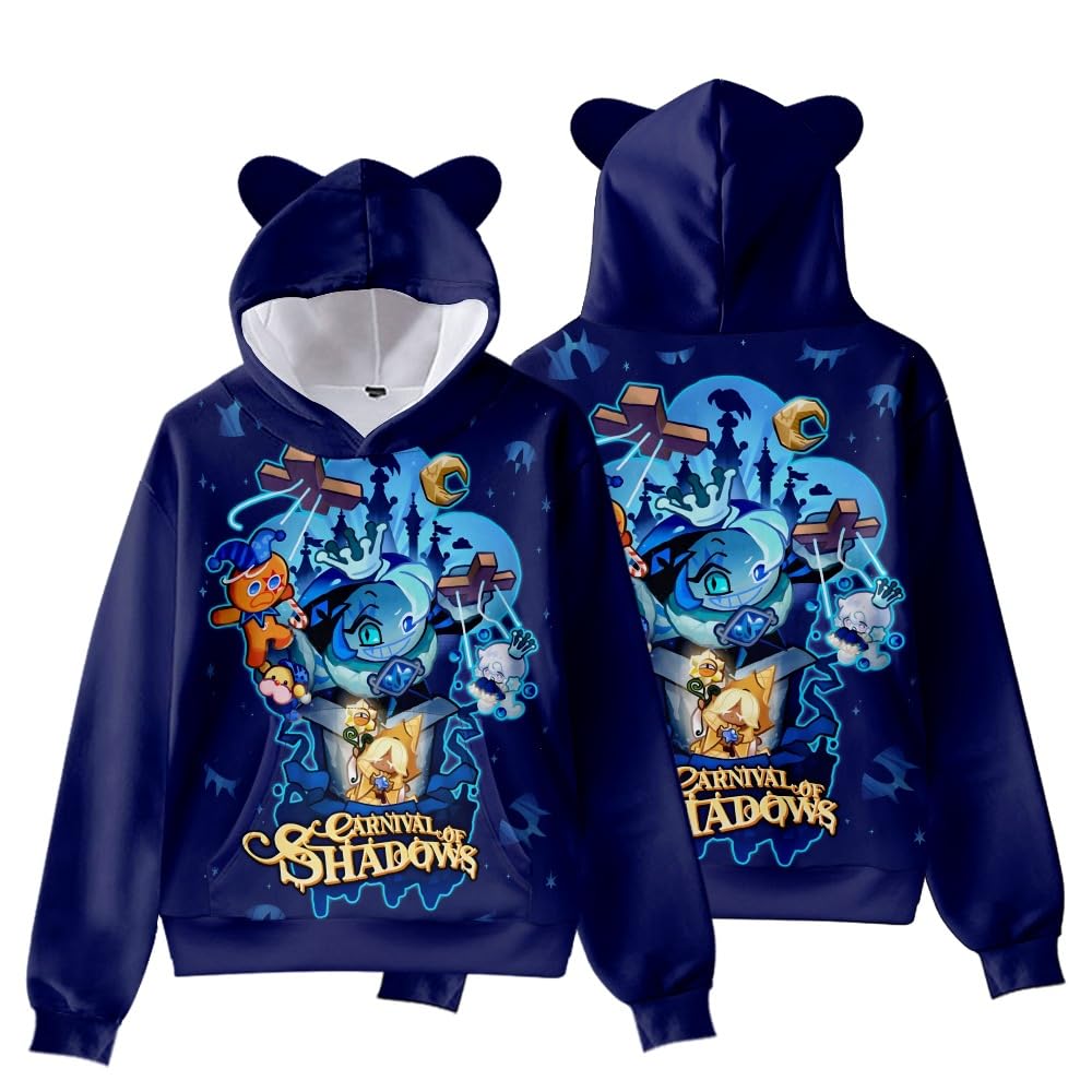 Hzsyc Boys B Kids Shadow Milk Cookie Cat's Ear Shaped Hoodie Oys Shadow Milk Cookie 3D Figure Printed Sweatshirt (,11-12Years)