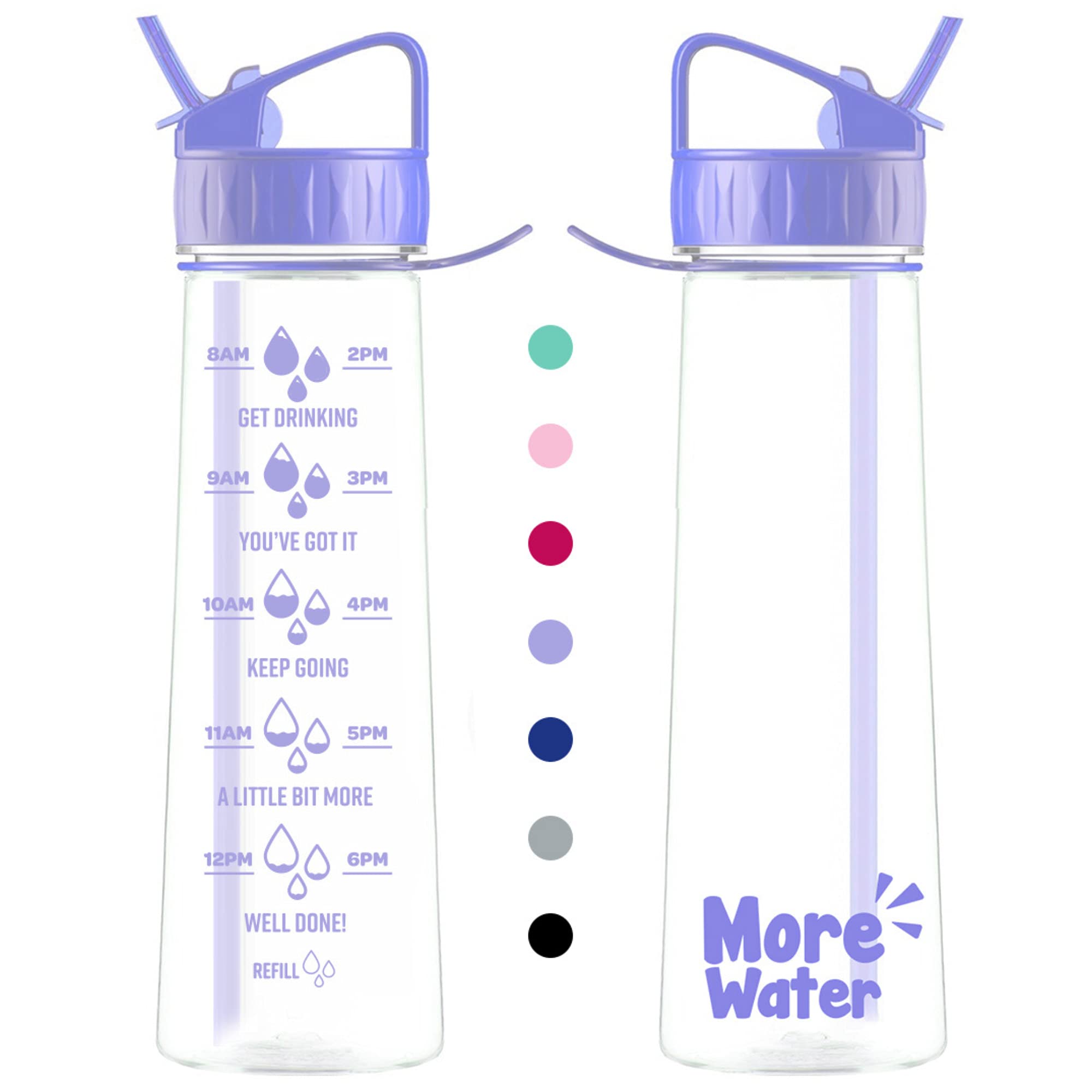 More Water Bottle With Straw, Motivational Time Markings 900ml