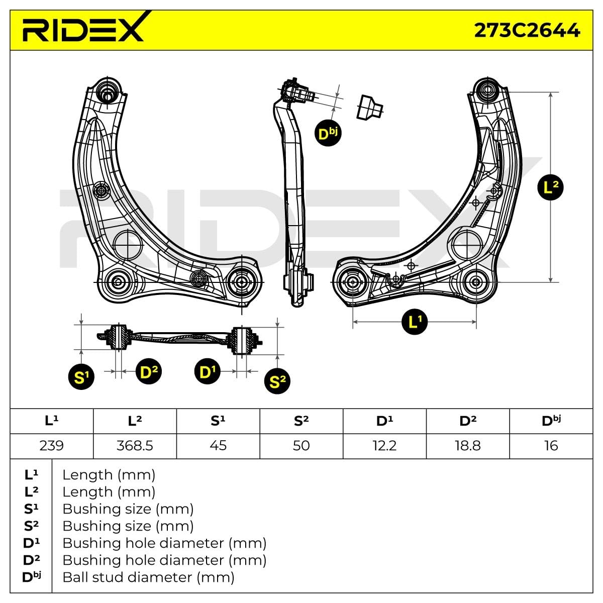 RIDEX 273C2644 Braccio oscillante sospensione ruota Anteriore Destra Compatibilità con NISSAN MICRA V K14