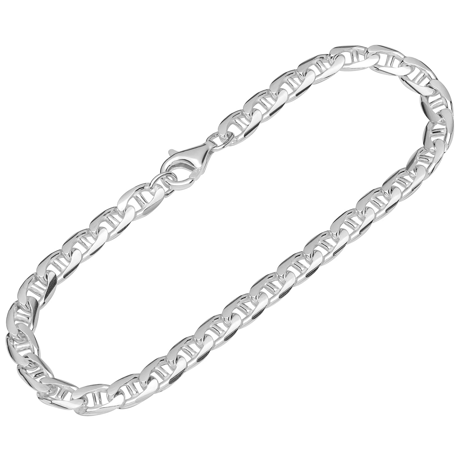 NKlaus pulsera de plata esterlina 925 20cm barra de la cadena del tanque presionado señoras pulsera de la cadena exquisita 12989 | Longitud: 20 cm; ancho: 4,8 mm; 18,5 cm; gruesa banda de plata pulseras de bisutería; cadena de eslabones de plata 925