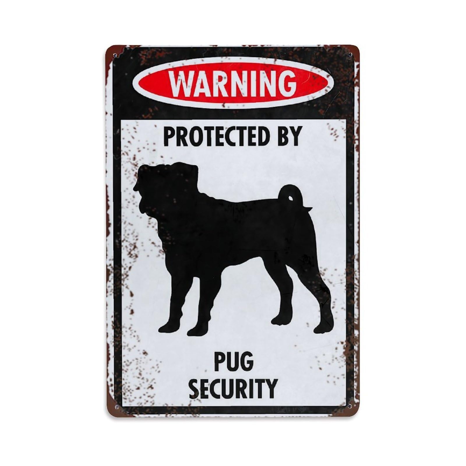 Jdyaojiesheng Vintage Warning Protected By Pug Security Tin Sign Retro Metal Wall Decor Metal Poster, Home Bar Garage Farmhouse Cafe Wall Art Decoration 8X12inches