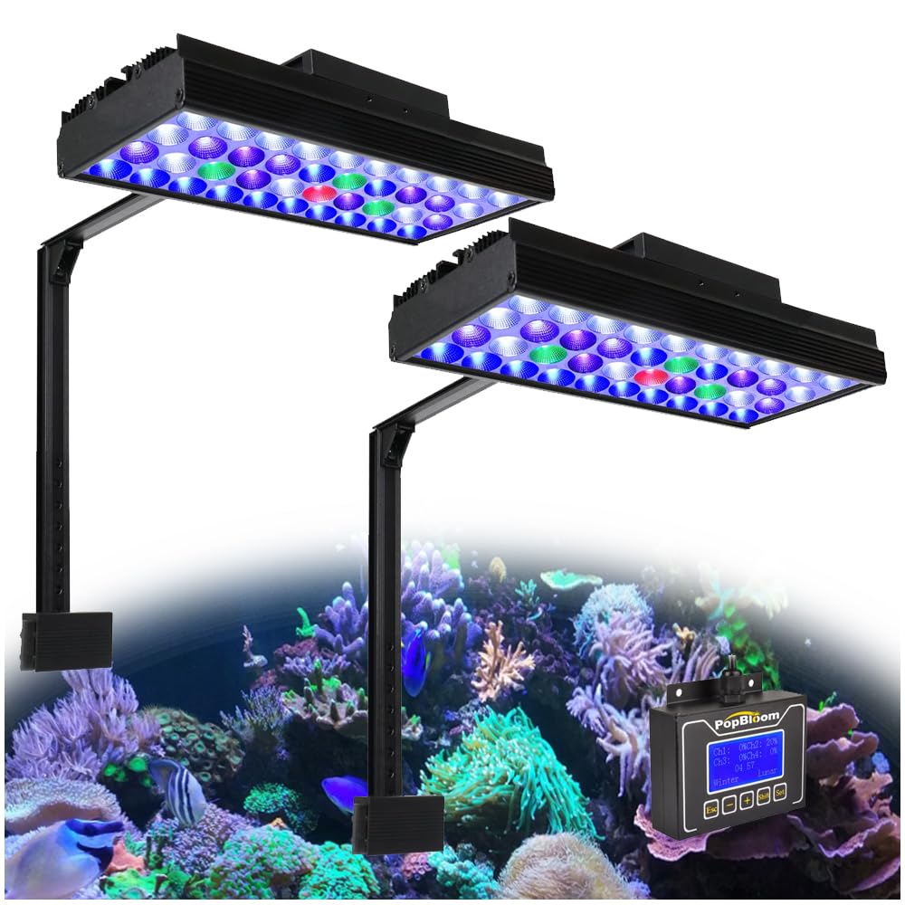 PopBloom T30 Reef luz led acuario marino, lampara acuario pantalla led acuario coral, luz de acuario marino reef iluminacion acuario para acuario marino sps/lps (2 Lámparas Con Kit de Montaje)